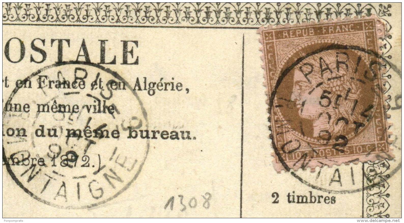 SEINE : Carte Précurseur Avec 10c  CERES Dentelé Oblt Cà Date Type 84 PARIS 9 R. MONTAIGNE Utilisation Tardive - Cartes Précurseurs