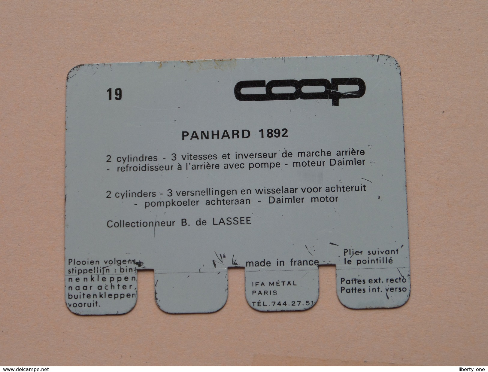 PANHARD 1892 - Coll. N° 19 NL/FR ( Plaquette C O O P - Voir Photo - IFA Metal Paris ) ! - Plaques En Tôle (après 1960)