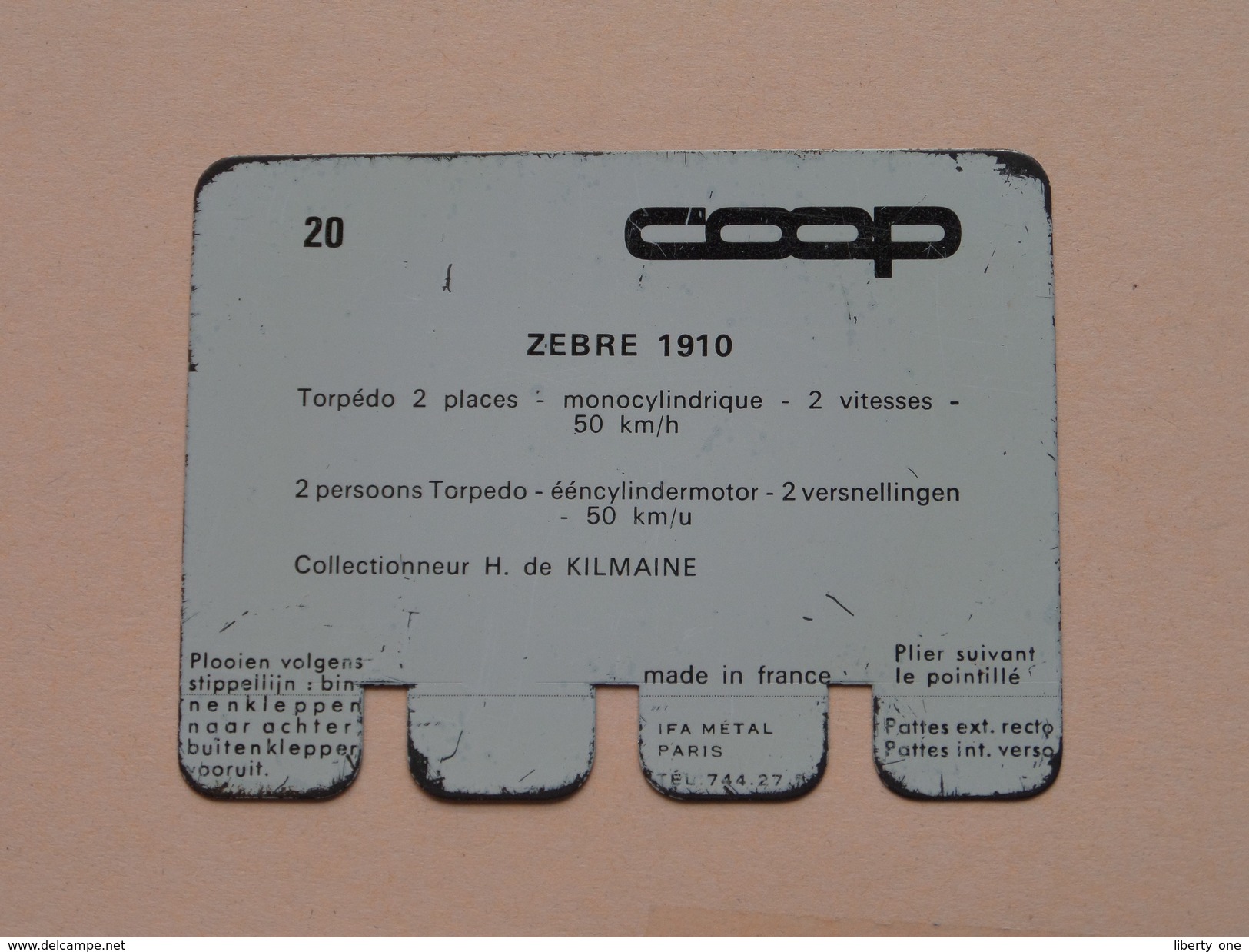 ZEBRE 1910 - Coll. N° 20 NL/FR ( Plaquette C O O P - Voir Photo - IFA Metal Paris ) ! - Plaques En Tôle (après 1960)