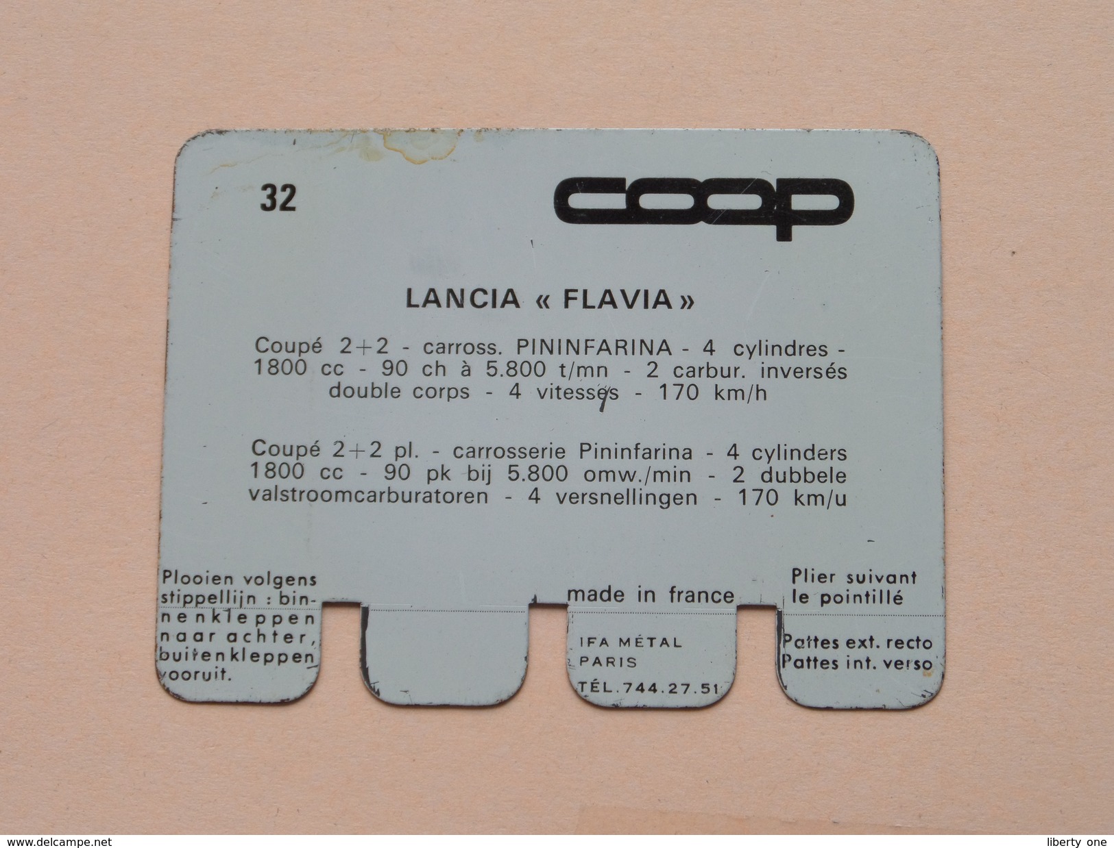 LANCIA FLAVIA - Coll. N° 32 NL/FR ( Plaquette C O O P - Voir Photo - IFA Metal Paris ) ! - Plaques En Tôle (après 1960)