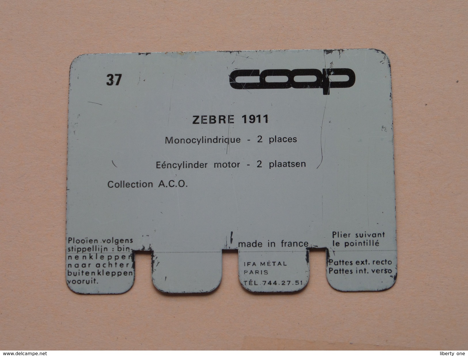 ZEBRE 1911 - Coll. N° 37 NL/FR ( Plaquette C O O P - Voir Photo - IFA Metal Paris ) ! - Placas En Aluminio (desde 1961)