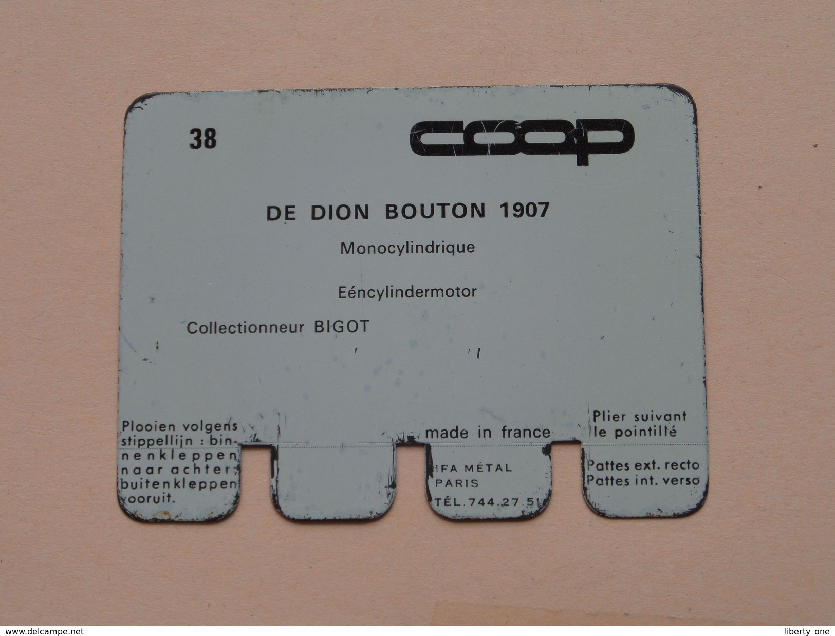 DE DION BOUTON 1907 - Coll. N° 38 NL/FR ( Plaquette C O O P - Voir Photo - IFA Metal Paris ) ! - Blechschilder (ab 1960)