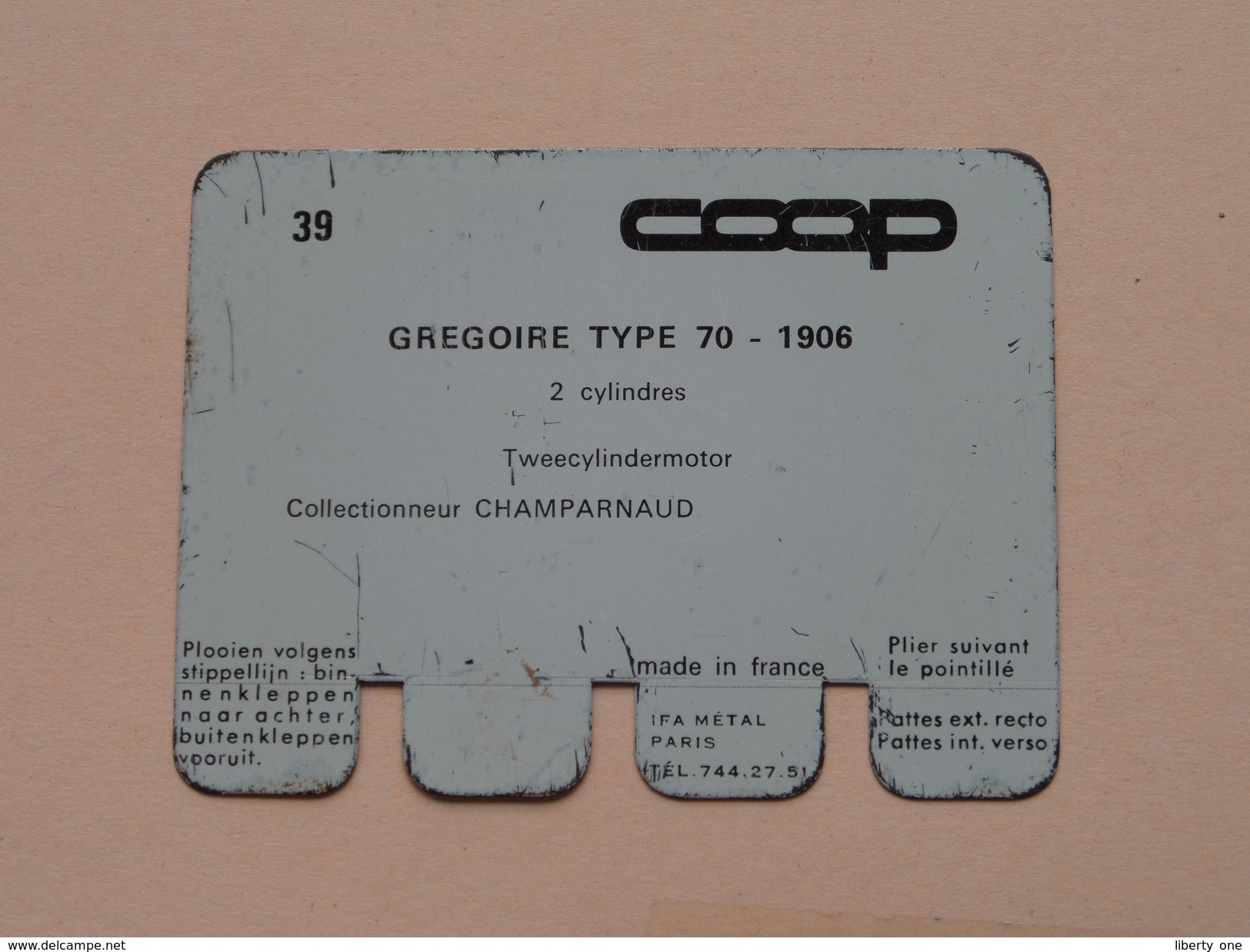 GREGOIRE TYPE 70 1906 - Coll. N° 39 NL/FR ( Plaquette C O O P - Voir Photo - IFA Metal Paris ) ! - Plaques En Tôle (après 1960)