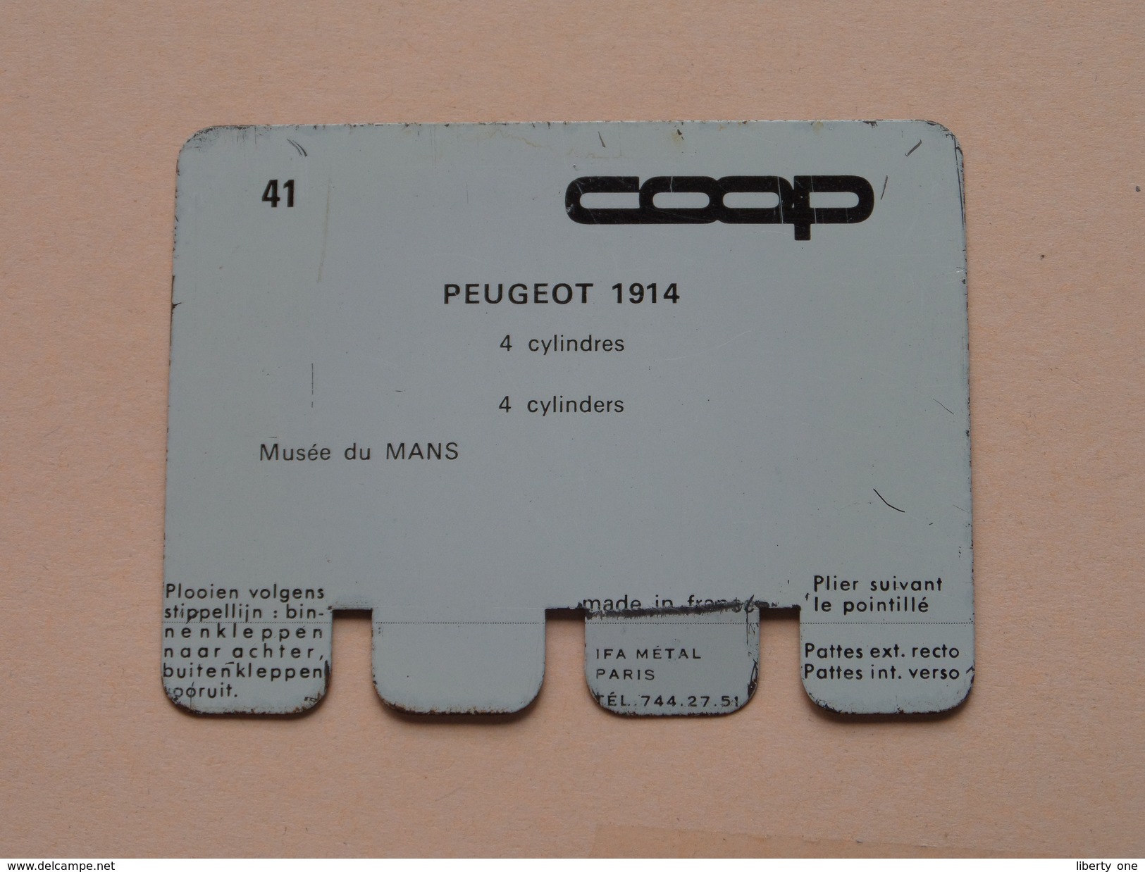 PEUGEOT 1914 - Coll. N° 41 NL/FR ( Plaquette C O O P - Voir Photo - IFA Metal Paris ) ! - Plaques En Tôle (après 1960)