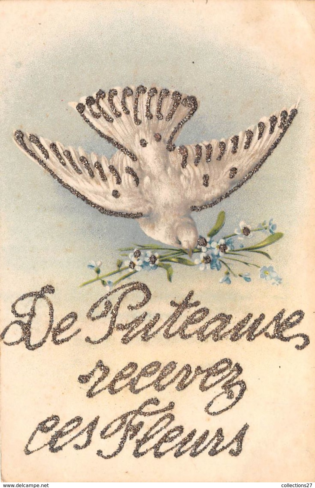 92-PUTEAUX- DE PUTEAUX RECEVEZ CES FLEURS - CARTE A PAILLETTES - Puteaux