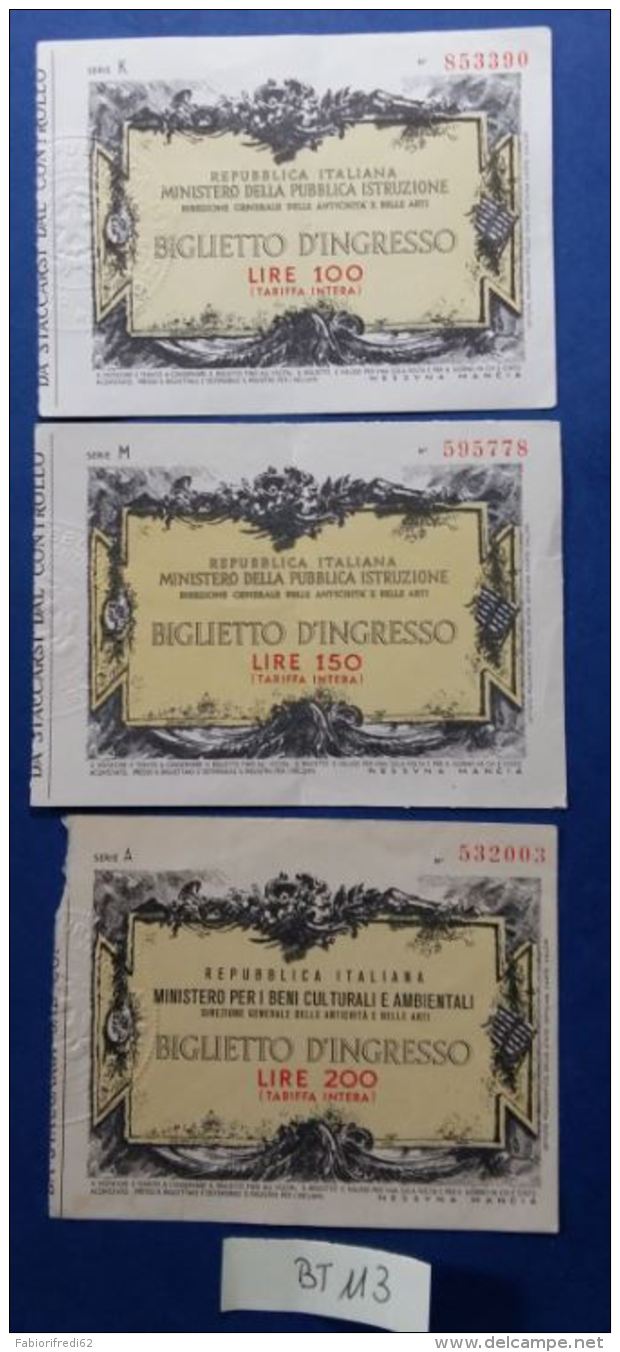 LOTTO 3 BIGLIETTI INGRESSI MUSEI ANNI 50 (BT113 - Eintrittskarten