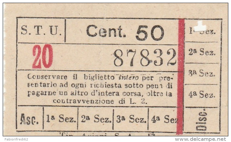 BIGLIETTO STU FIRENZE CENTESIMI 50 (UB146 - Europa