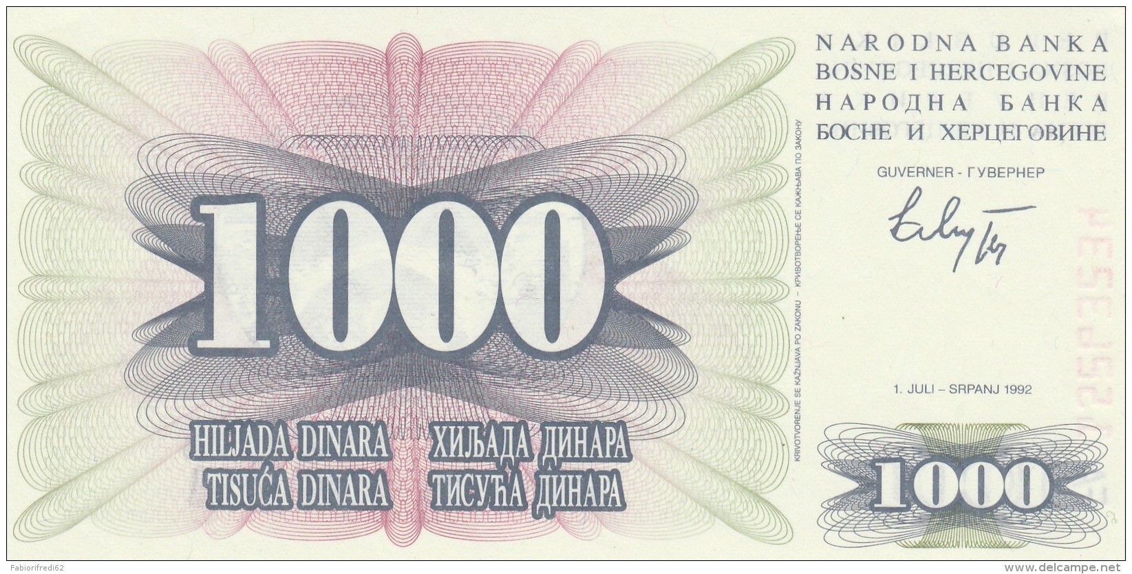 BOSNIA ERZEGOVINA 1000 DINARA -UNC - Bosnia Erzegovina