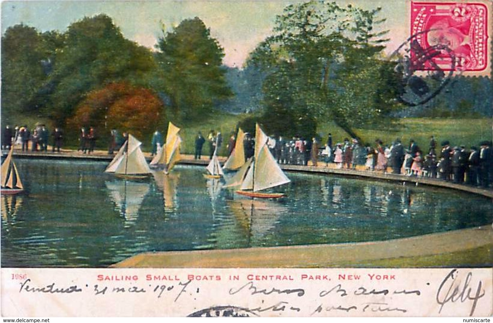 Cpa Sailing Small Boats In Central Park, NEW YORK - Verso S/S S. Paul Via Cherbourg French 1907 - Central Park