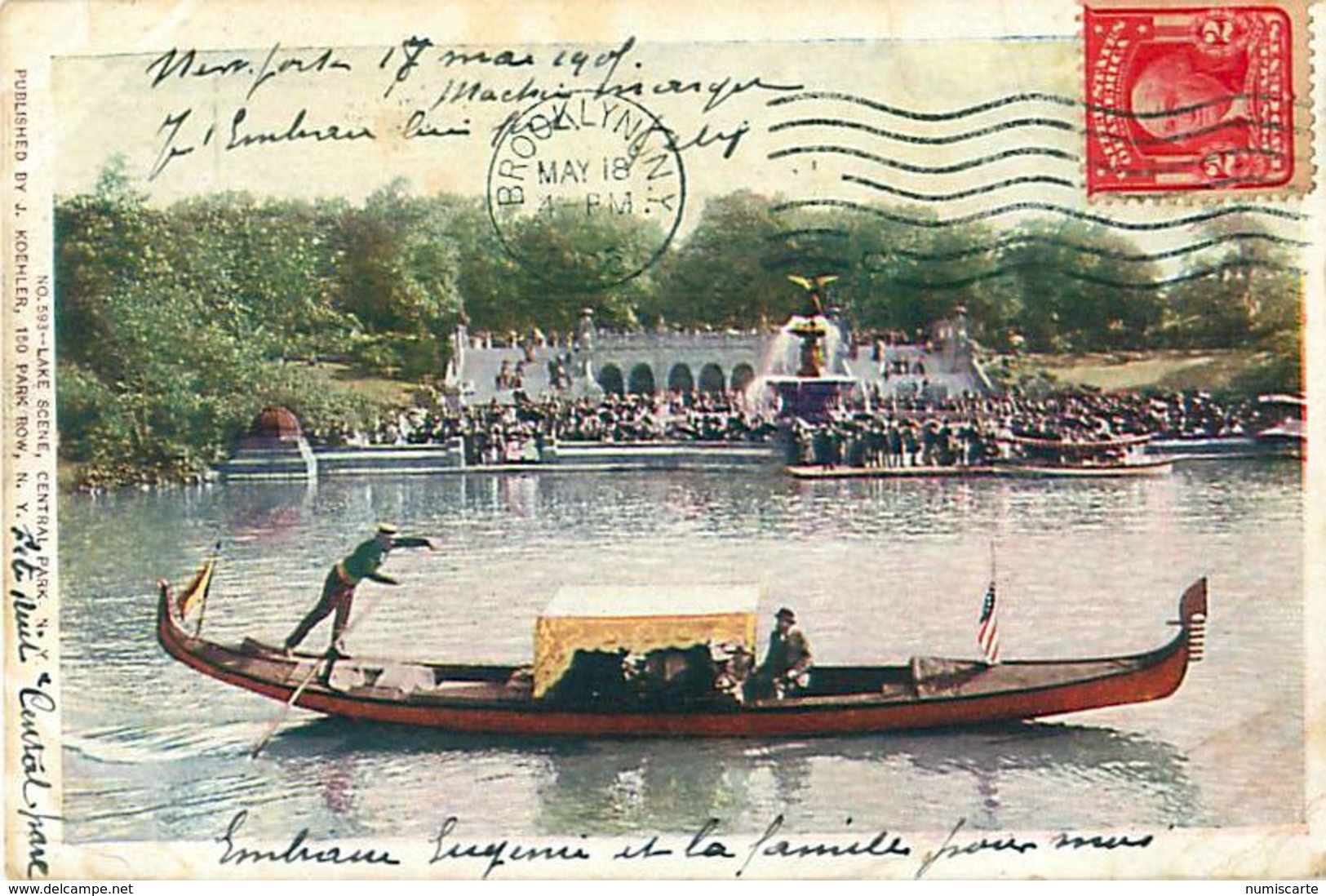 Cpa Lake Scene Central Park, NEW YORK - Verso S/S S. Louis Via Cherbourg Fance 1905 - Central Park