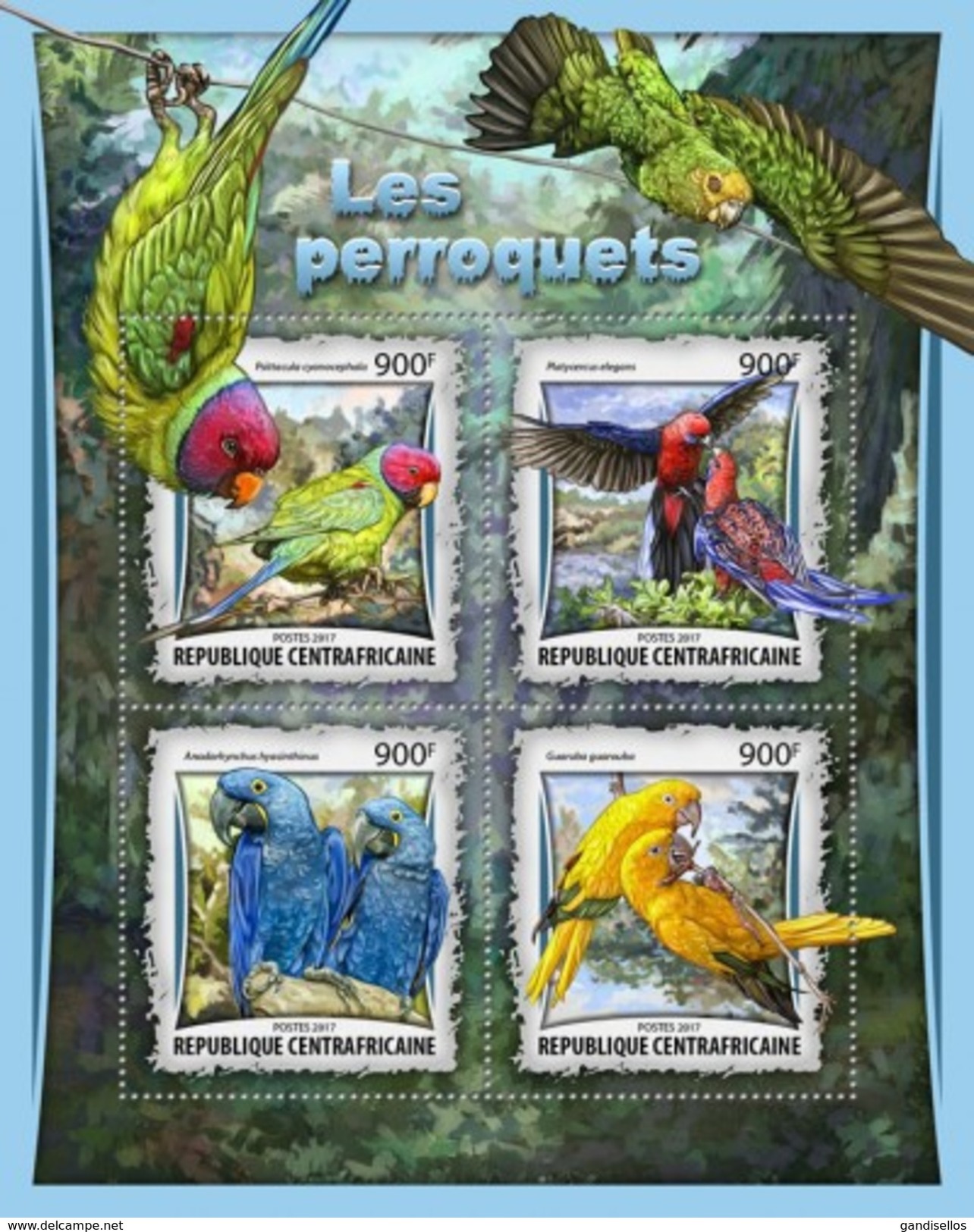 CENTRAFRICAINE 2017 SHEET PARROTS PERROQUETS LOROS BIRDS AVES PAPPAGALLI PAPAGEIEN PAPAGAIOS PASSAROS OISEAUX Ca17013a - República Centroafricana