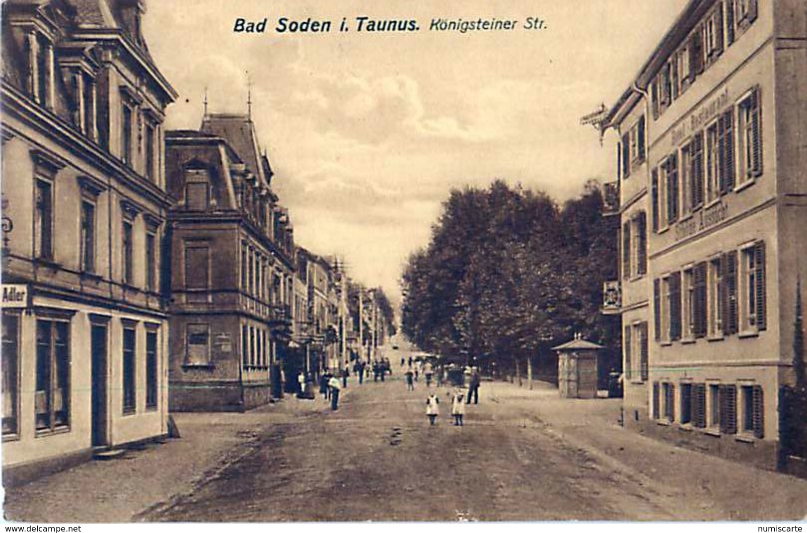 Cpa BAD SODEN I. Taunus - Königsteiner Strasse - ( Hotel Schöne Aussicht  - Hotel Adler Am Kurpark  ) - - Bad Soden
