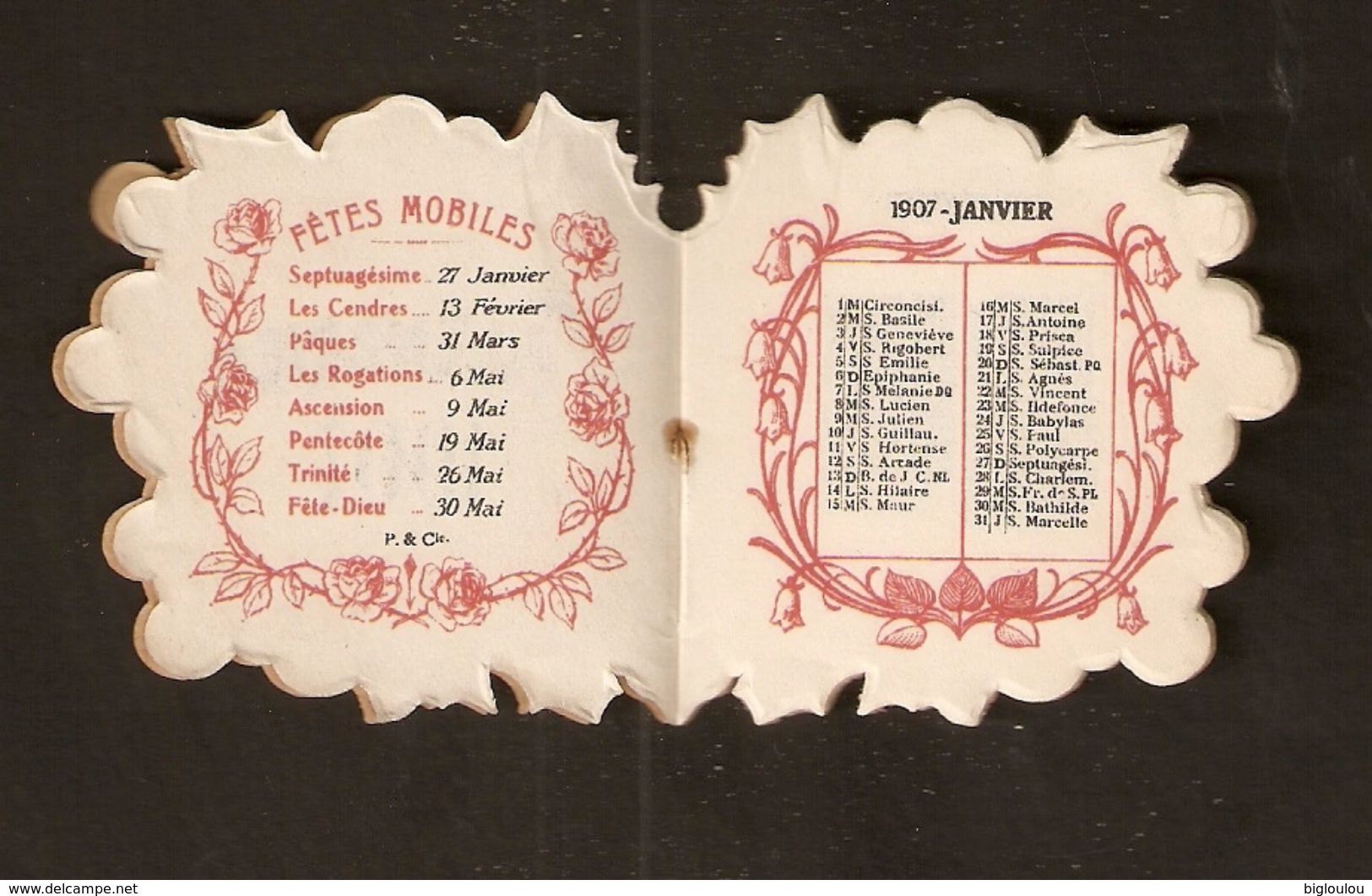 Petit Calendrier Illustré - 1907 -  5x5 Cm - Décor ART NOUVEAU - Kleinformat : 1901-20