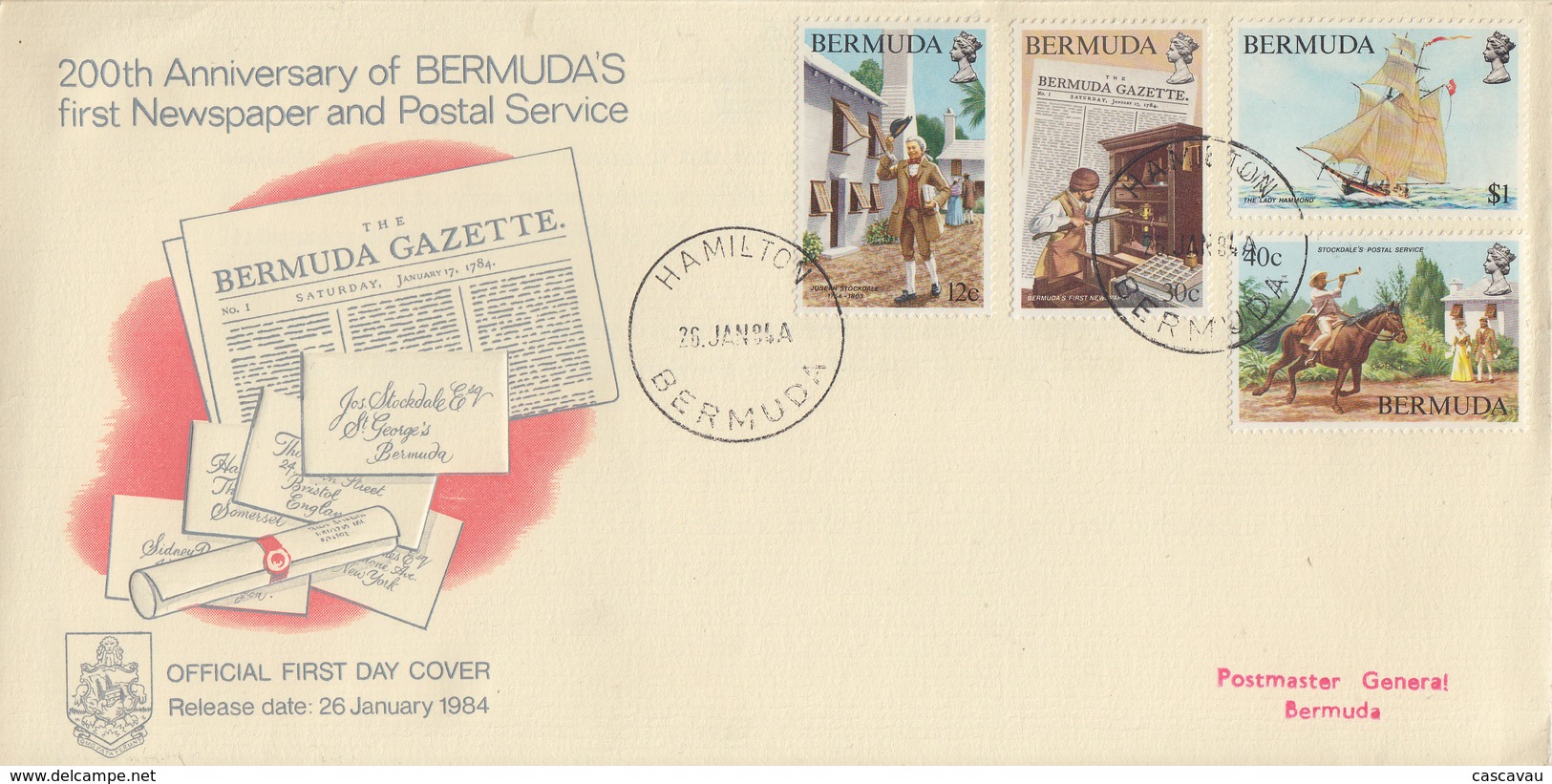 Enveloppe  1er  Jour   BERMUDES   Bicentenaire  Du  1er  Journal   Et  Du  Service  Postal    1984 - Bermudes
