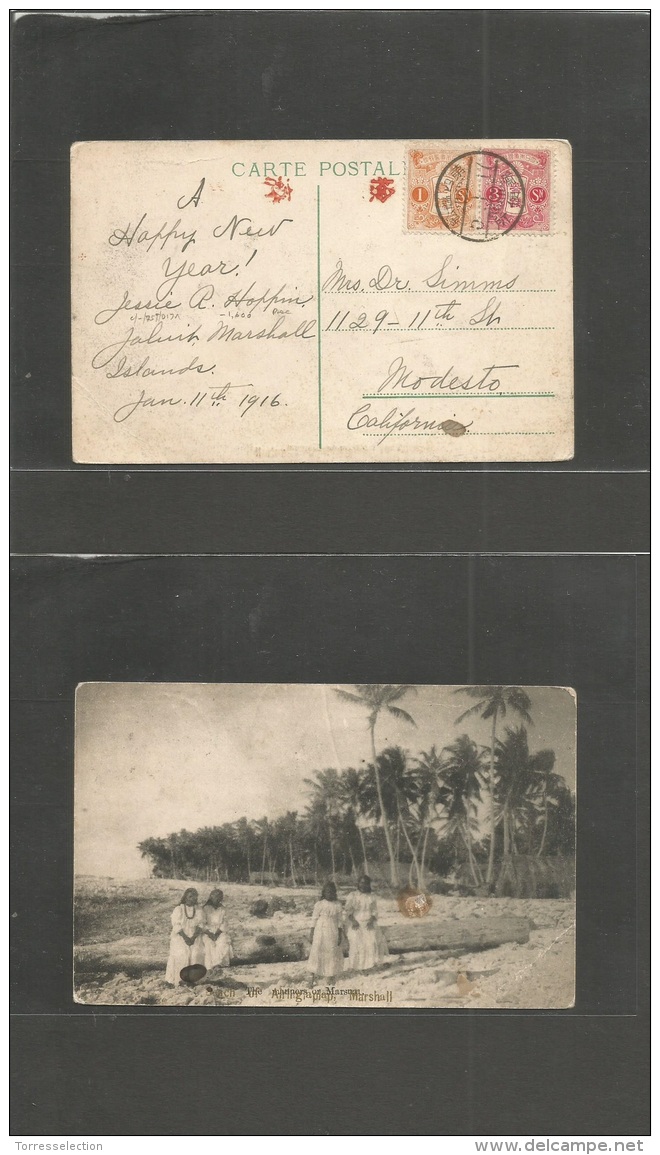 Japan. 1916 (Jan 11)  MARSHALL ISLANDS Japan. WWI Period. Jaluit - USA, Modesto, California. Genuine Private Missionary  - Other & Unclassified