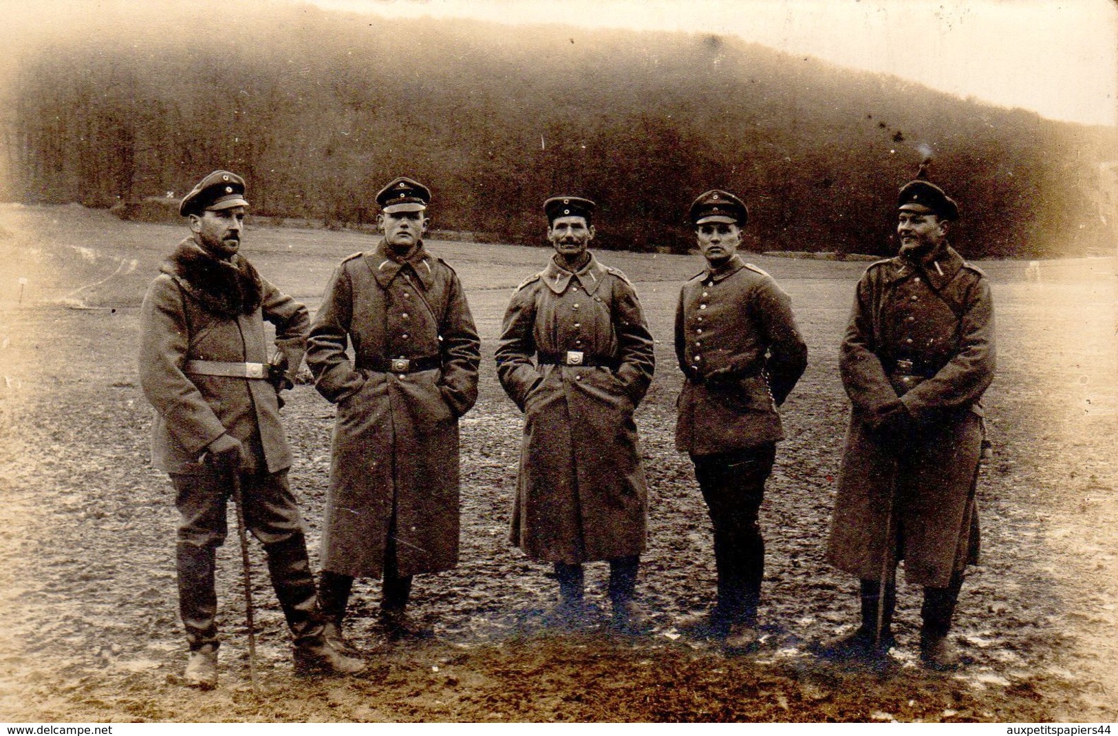 Carte Photo Originale Guerre 1914-18 - Groupe De Soldats Officiers Dans Un Champs - War, Military
