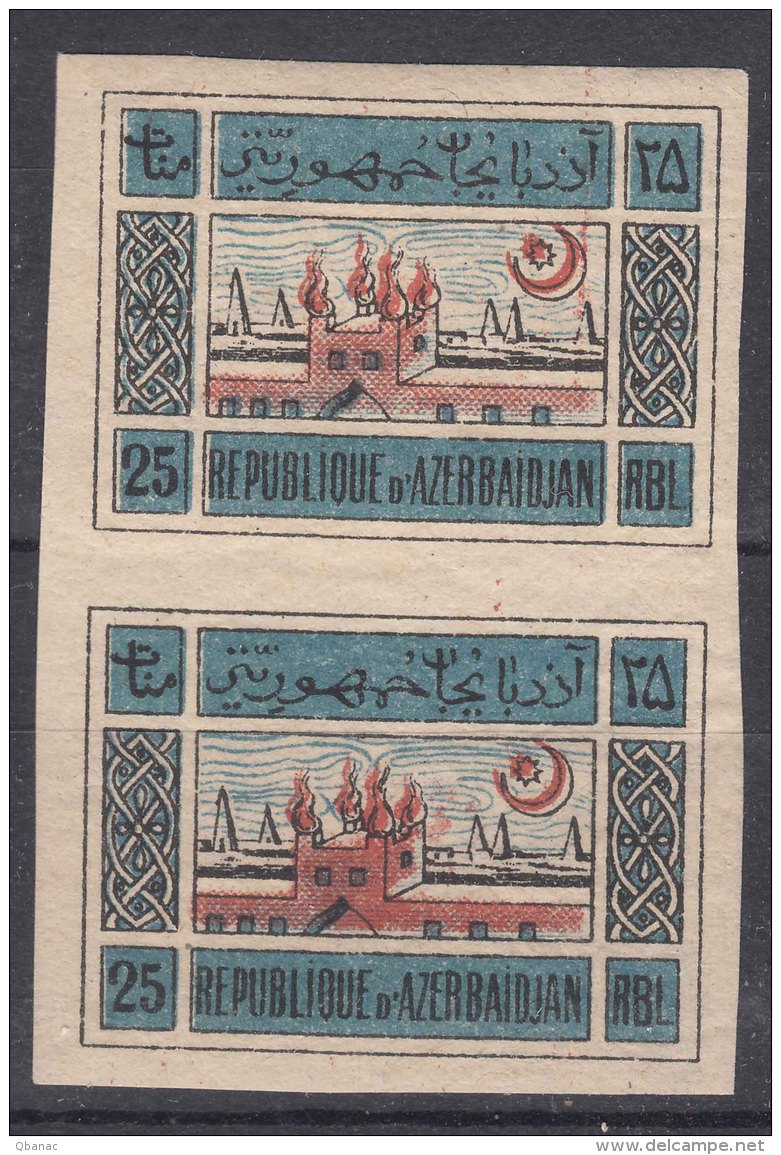 Azerbaijan 1920 Mi#9 Y (grey/yellow Paper) Mint Never Hinged Vertical Pair - Azerbaïjan