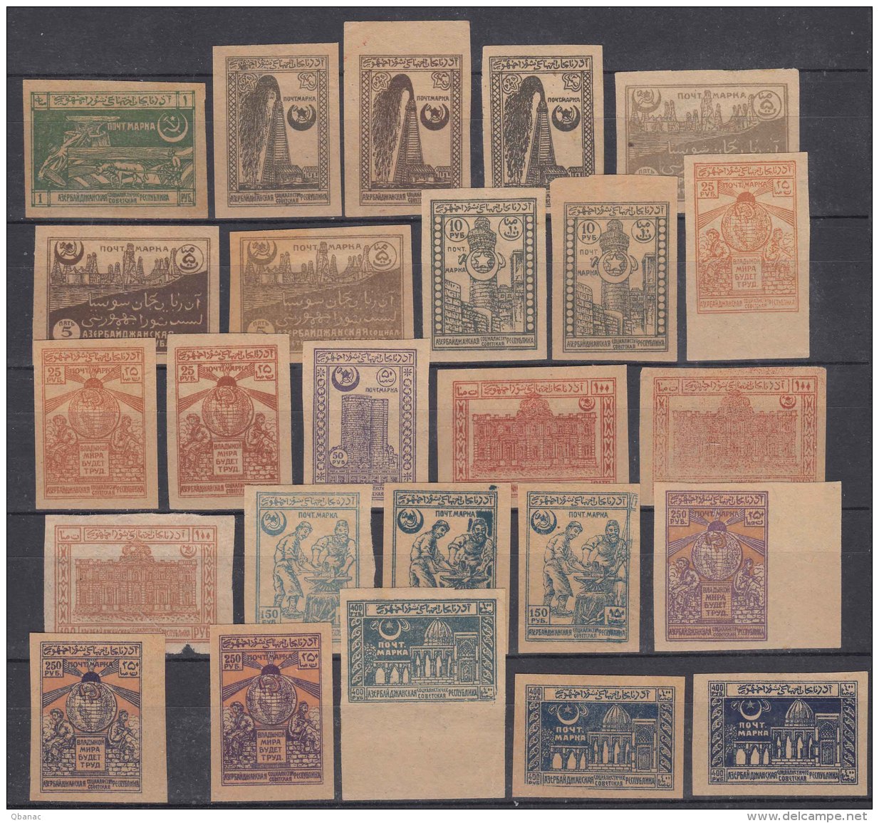 Azerbaijan 1921 Stamps Lot, Many Print Varations - Azerbaïdjan