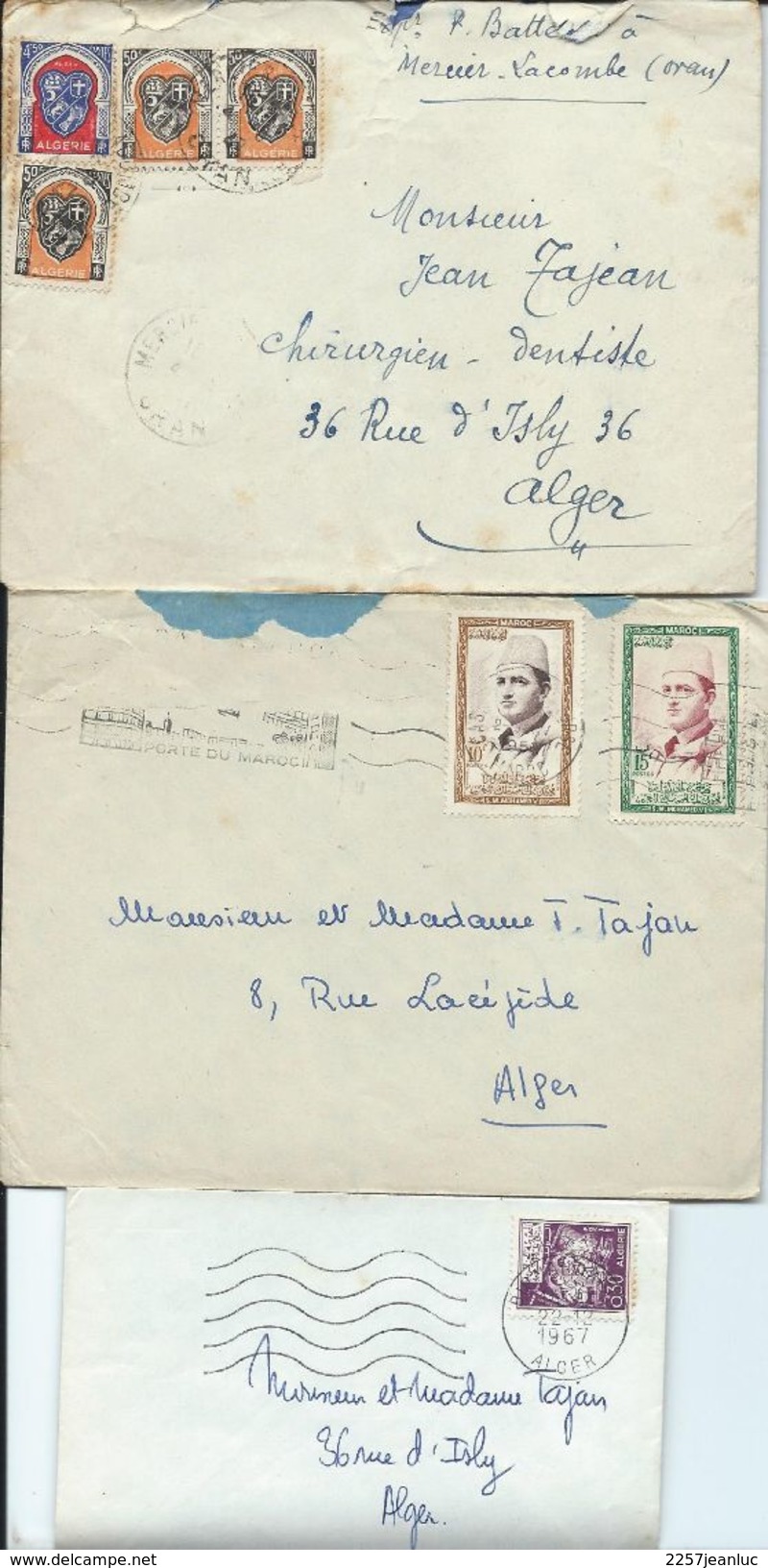 Un Lot De 3 Lettres  Avec Timbres  Divers   Algérie Et Maroc - Autres & Non Classés