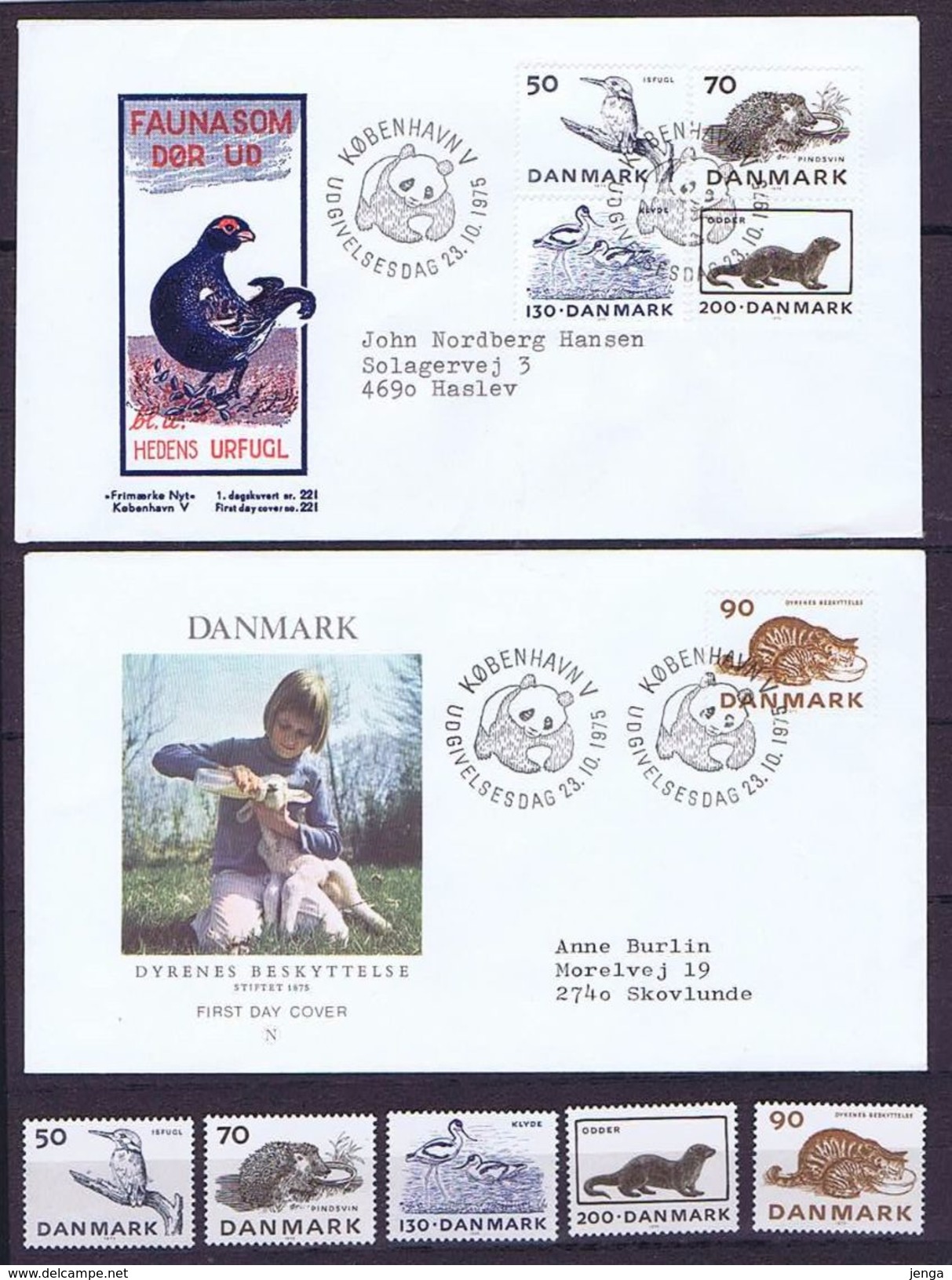 Denmark; 1975; Endangered Species And Animal Protection; WWF.  5 Stamps On FDC With Panda Postmark And MNH (**) - FDC