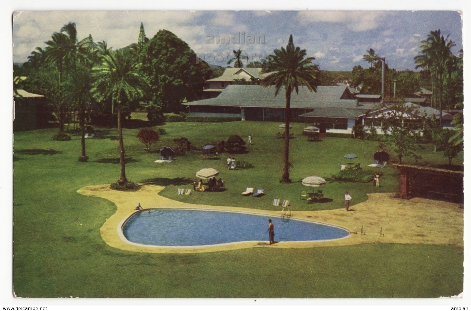 USa, Lihue Hawai HI, Kauai Inn Hotel, Swimming Pool And Gardens, 1950s Old Vintage Postcard M8601 - Other & Unclassified