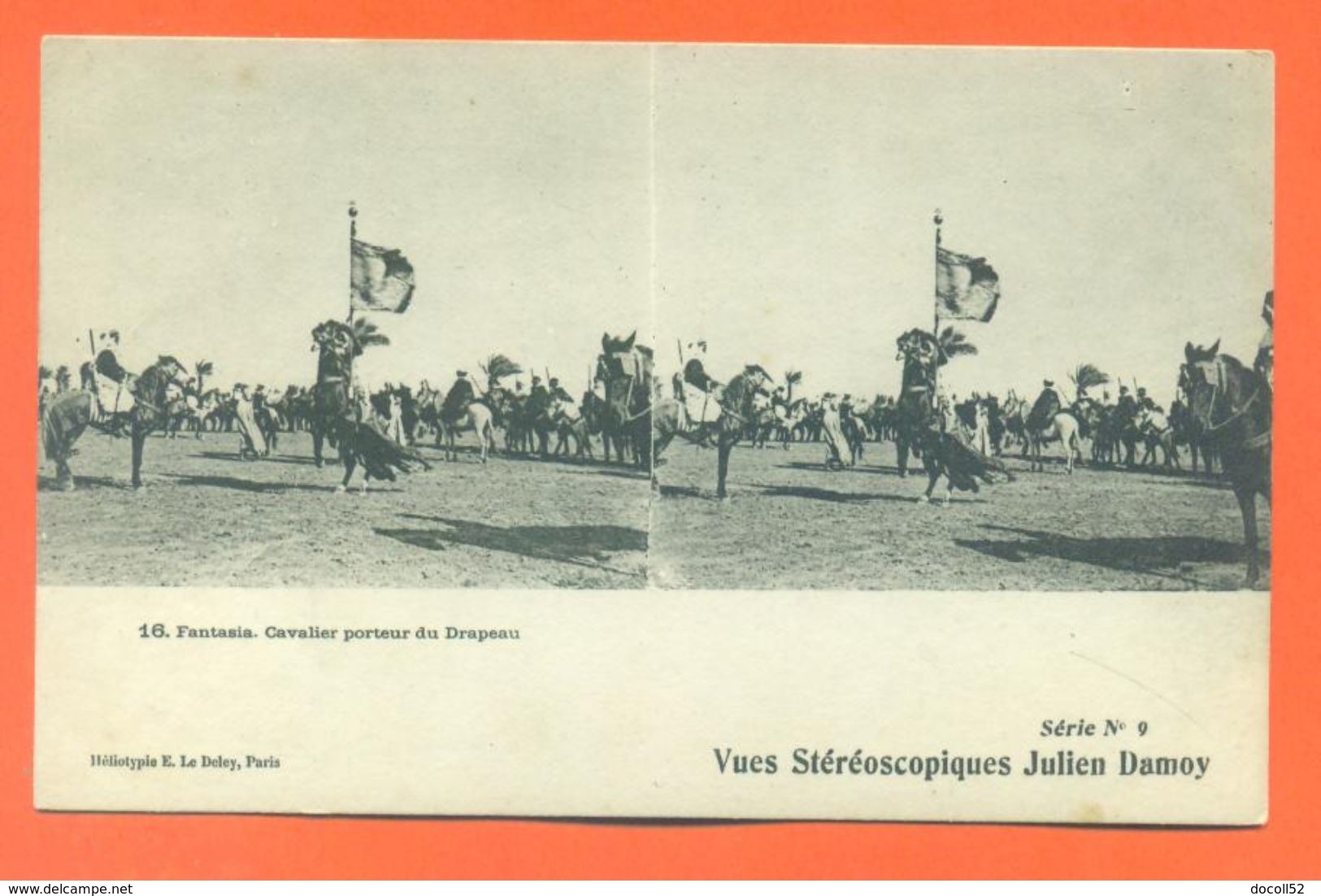 CPA Stéréoscopique Julien Damoy " Fantasia - Cavalier Porteur Du Drapeau " LJCP 50 B - Autres & Non Classés