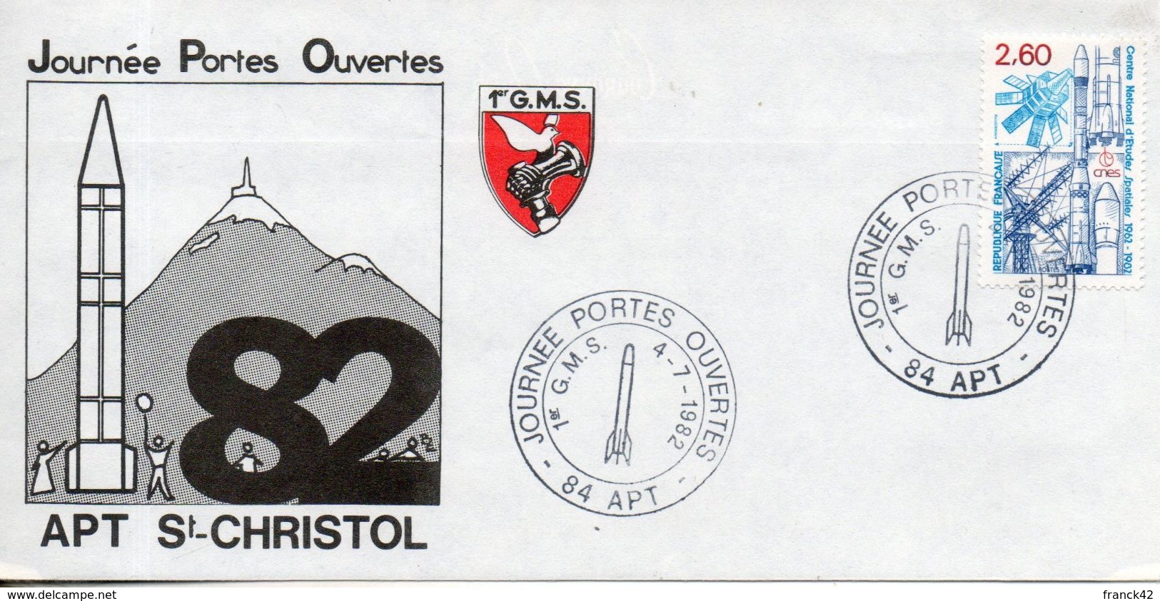 France. Enveloppe. Journée Portes Ouvertes 1er GMS. Apt. 4/7/1982 - Gedenkstempel