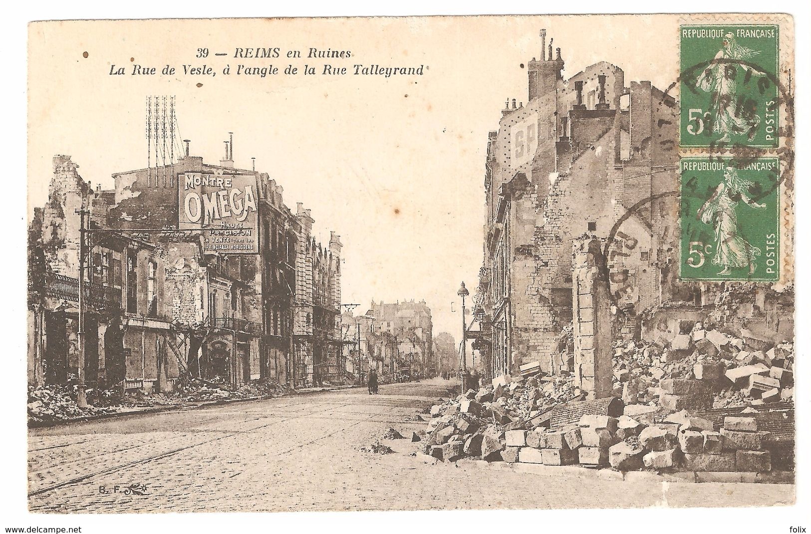 Reims - La Rue De Vesle, à L'angle De La Rue Talleyrand - Guerre 1914-18 - WW1 - Pub Montre Omega - Reims