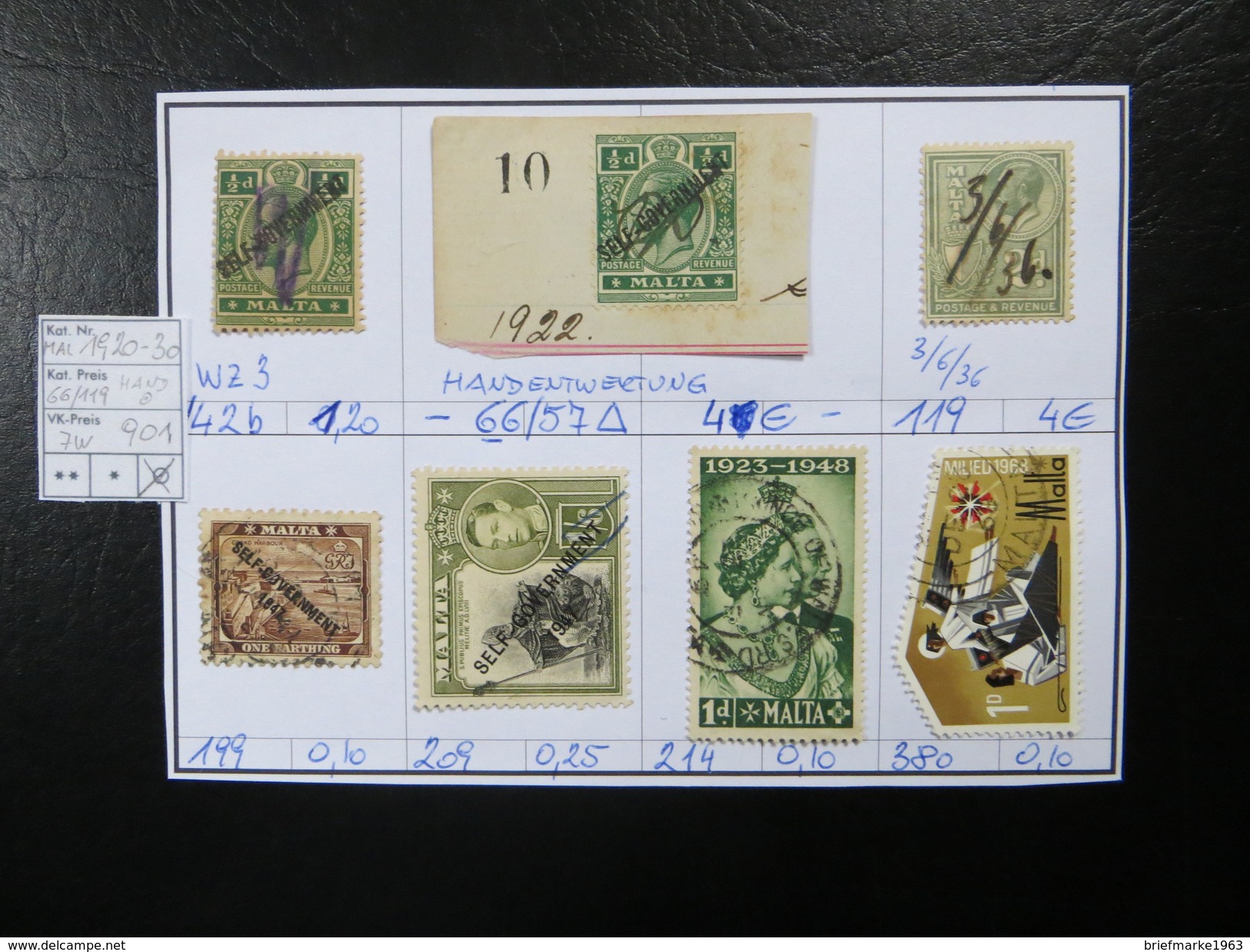 1920-30  " Handentwertung " 7 Werte, Gestempelt  LOT 901 - Malta