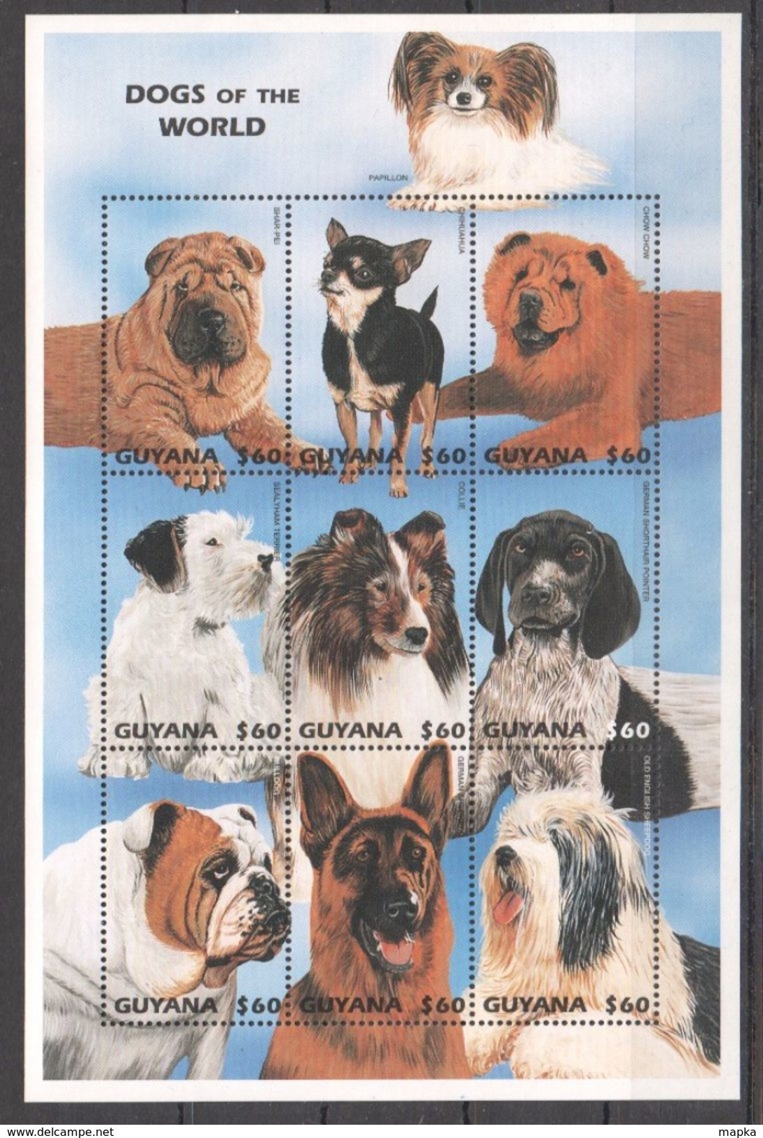 O797 GUYANA ANIMALS DOGS OF THE WORLD 1KB MNH - Hunde