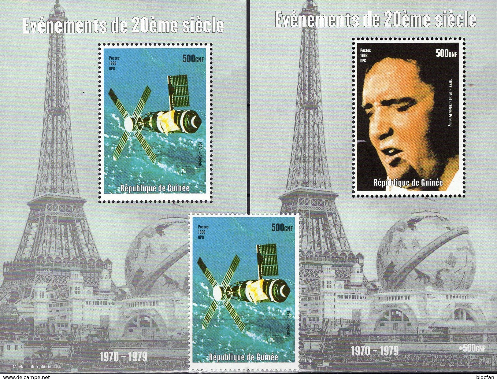 Millenium Paris Guinea 2707,Bl.625+Block 1998 ** 22€ King Rock`n Roll Presley 1977 Skylab Blocs Actor Sheets Ss Art - Zangers