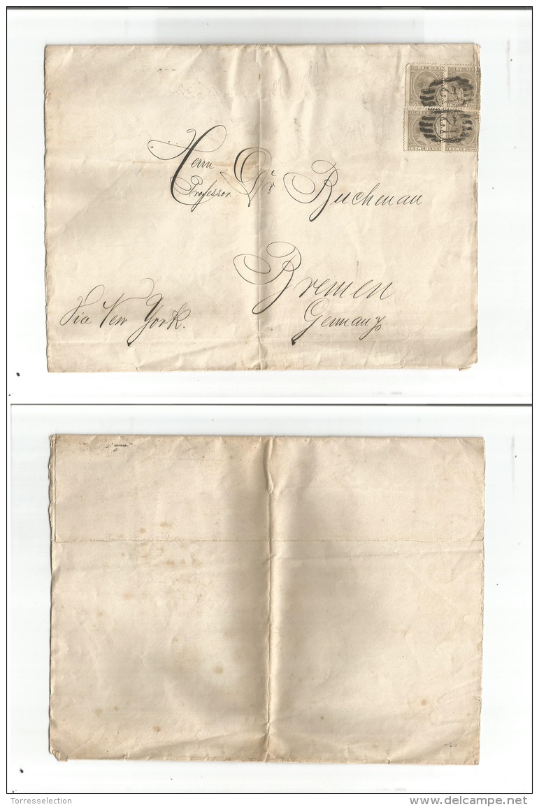 Cuba. C. 1895. Habana - USA, Bremen. Envelope Fkd 1c Grey (x4) Cancelled US Ship ""12"" - Other & Unclassified