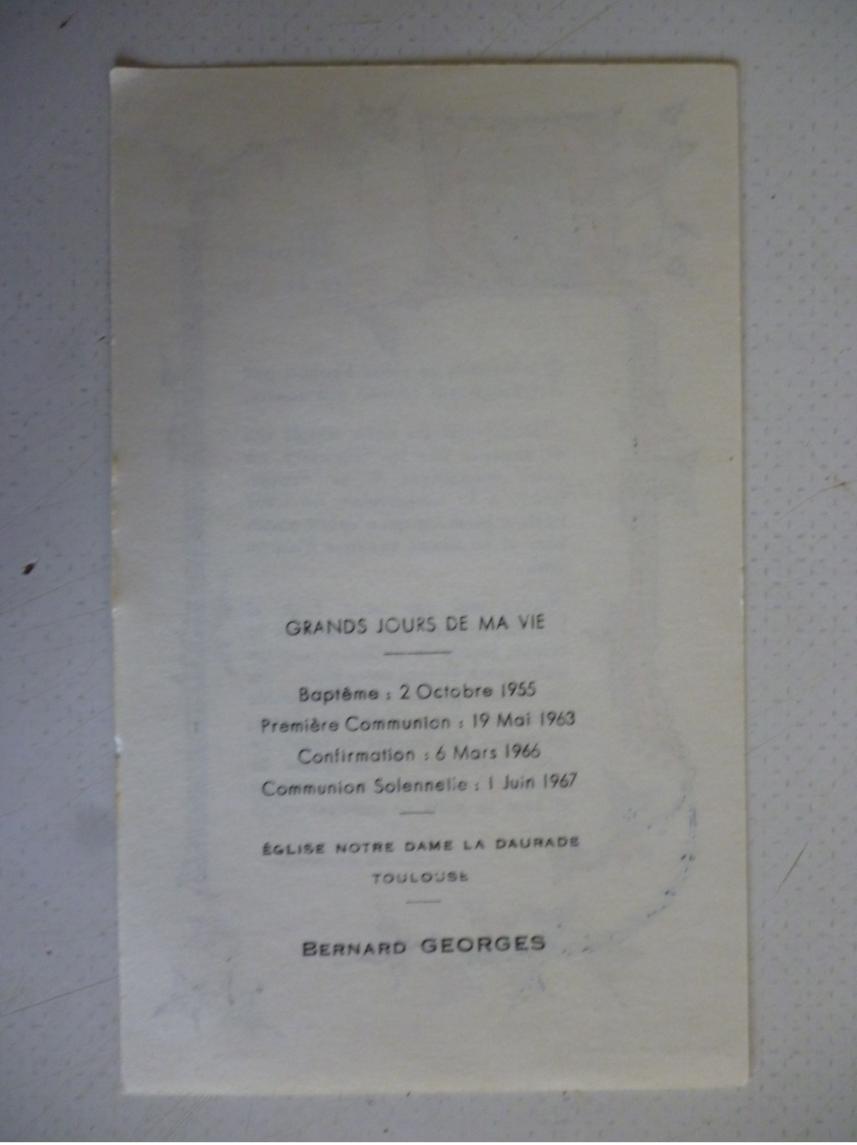 Carte Souvenir De Communion , Notre Dame La Dorade Toulouse 1967 - Godsdienst & Esoterisme