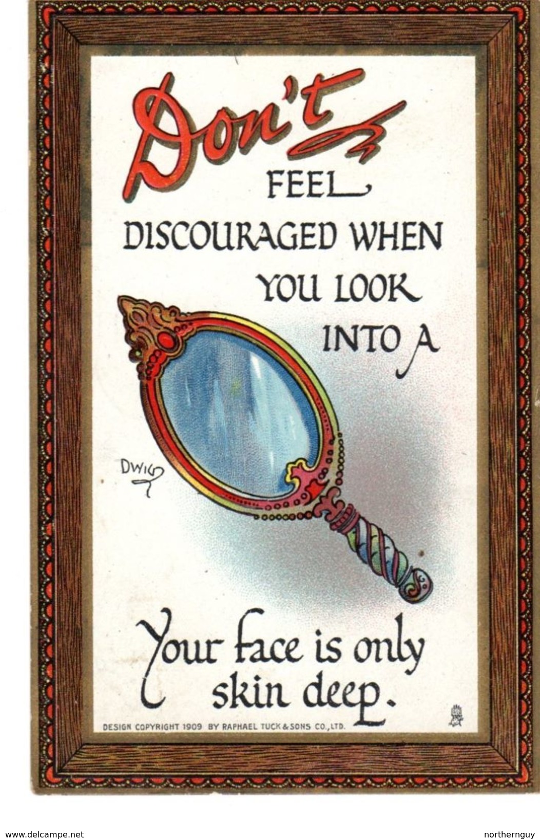 Signed Artist "DWIG", "Dont Be Discourage When You Look Into A Mirror..", 1910 Tuck Postcard - Autres & Non Classés