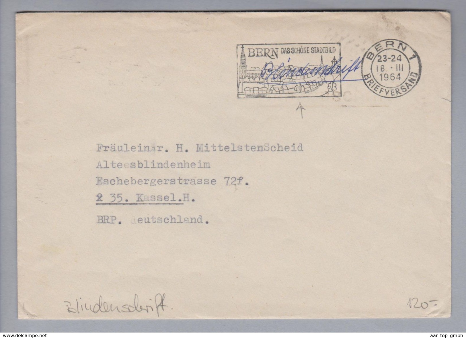 Motiv Blindenschrift 1964-03-18 Bern Portofrei Vermerk Blindenschrift - Non Classés