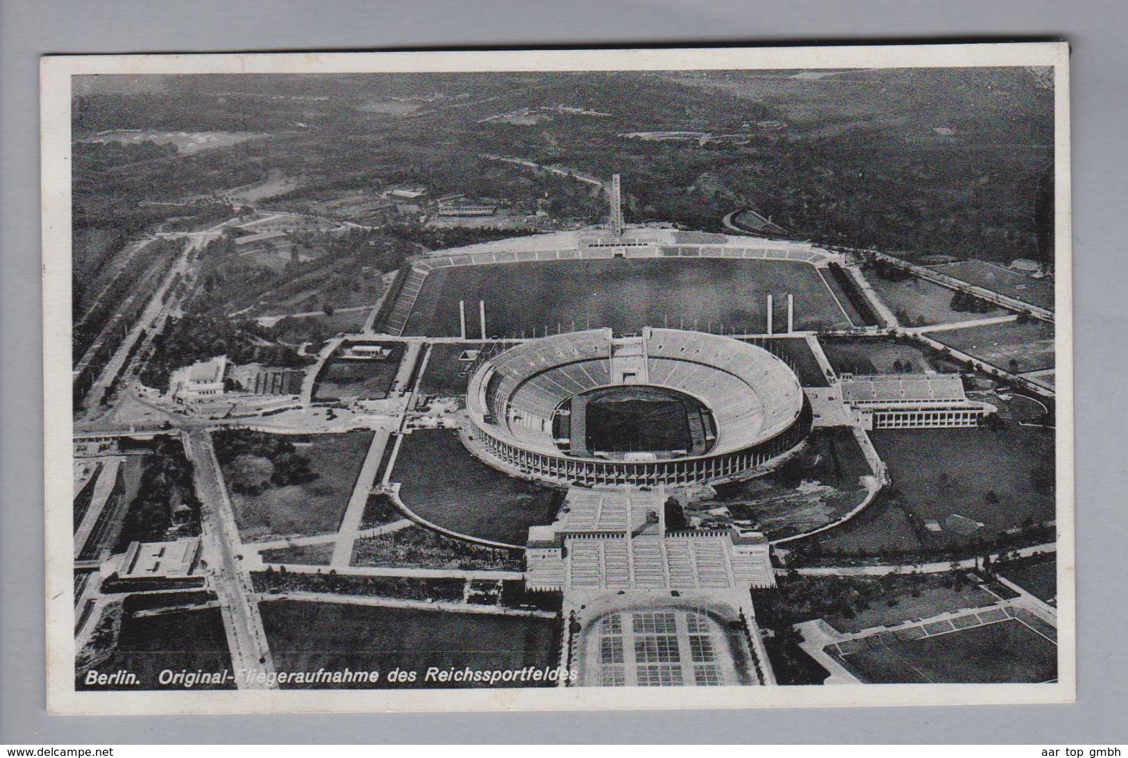 Motiv Olympia Sommer 1936-08-09 Ansichtskarte Flugaufnahme Olympiastadion M.Fussballermarke - Sommer 1936: Berlin