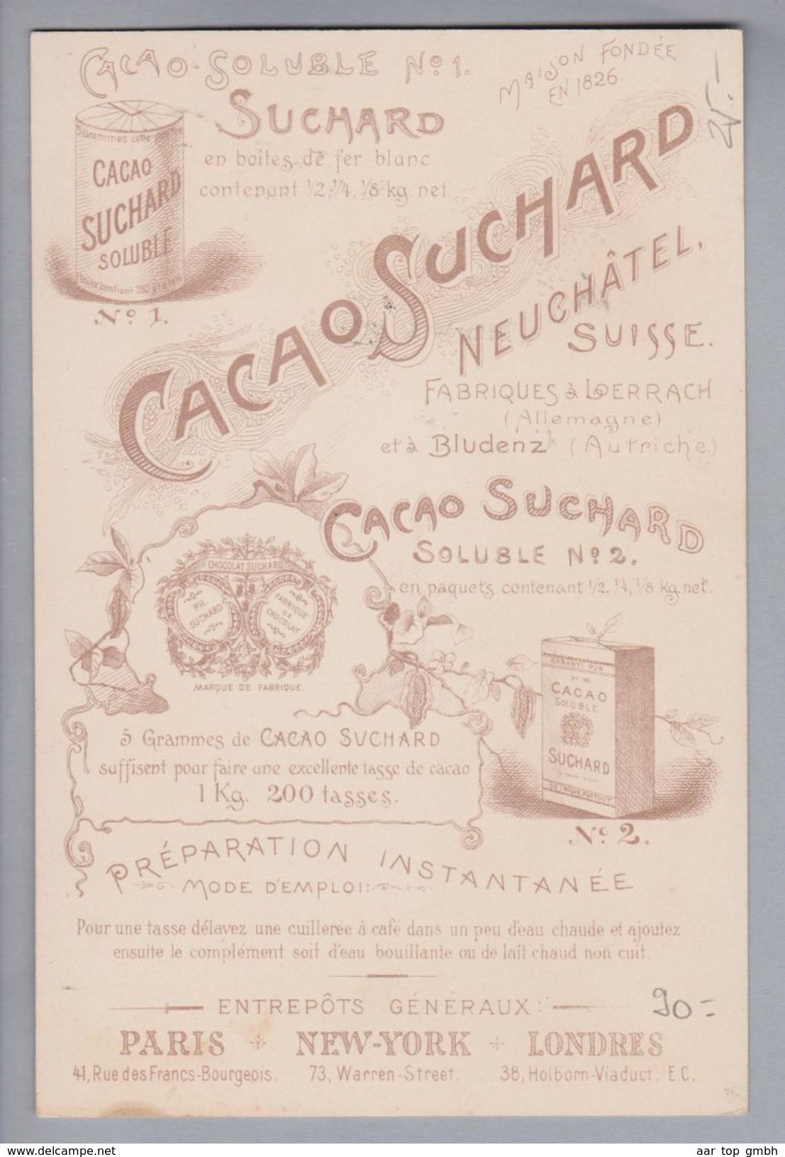 Motiv Schokolade Chocolat Suchard  Menu-Lithokarte Motiv Sarnen - Alimentation