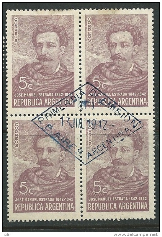 Argentine - Yvert N° 420 Bloc De 4 Oblitéré 1er Jour  ( Rousseur Sur 2 Timbres )   - Bce 9705 - Ungebraucht