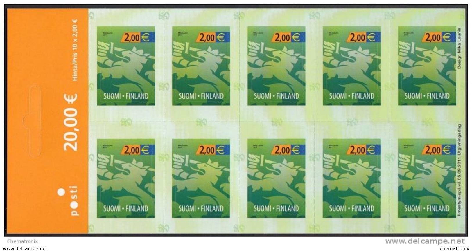 Finlandia 2011 - León Heráldico, Verde - Pliego De 10 - MNH ** - Neufs