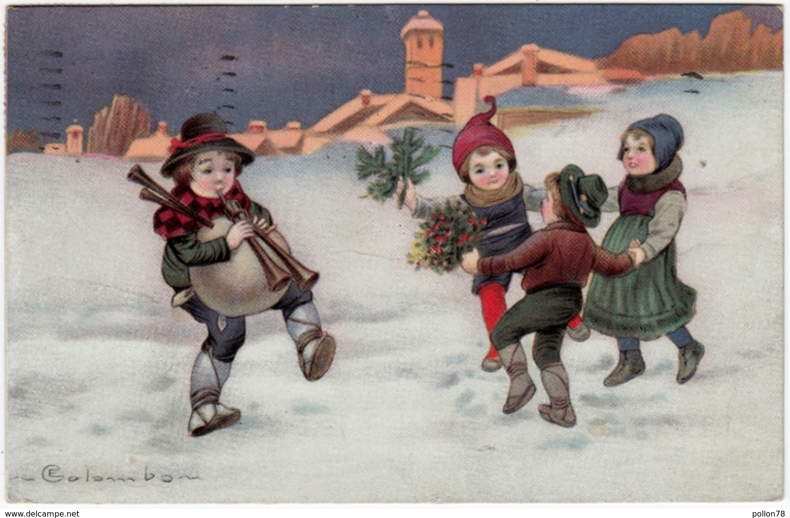 BAMBINI IN FESTA - 1924 - Disegnatore COLOMBO - Vedi Retro - Formato Piccolo - Scene & Paesaggi