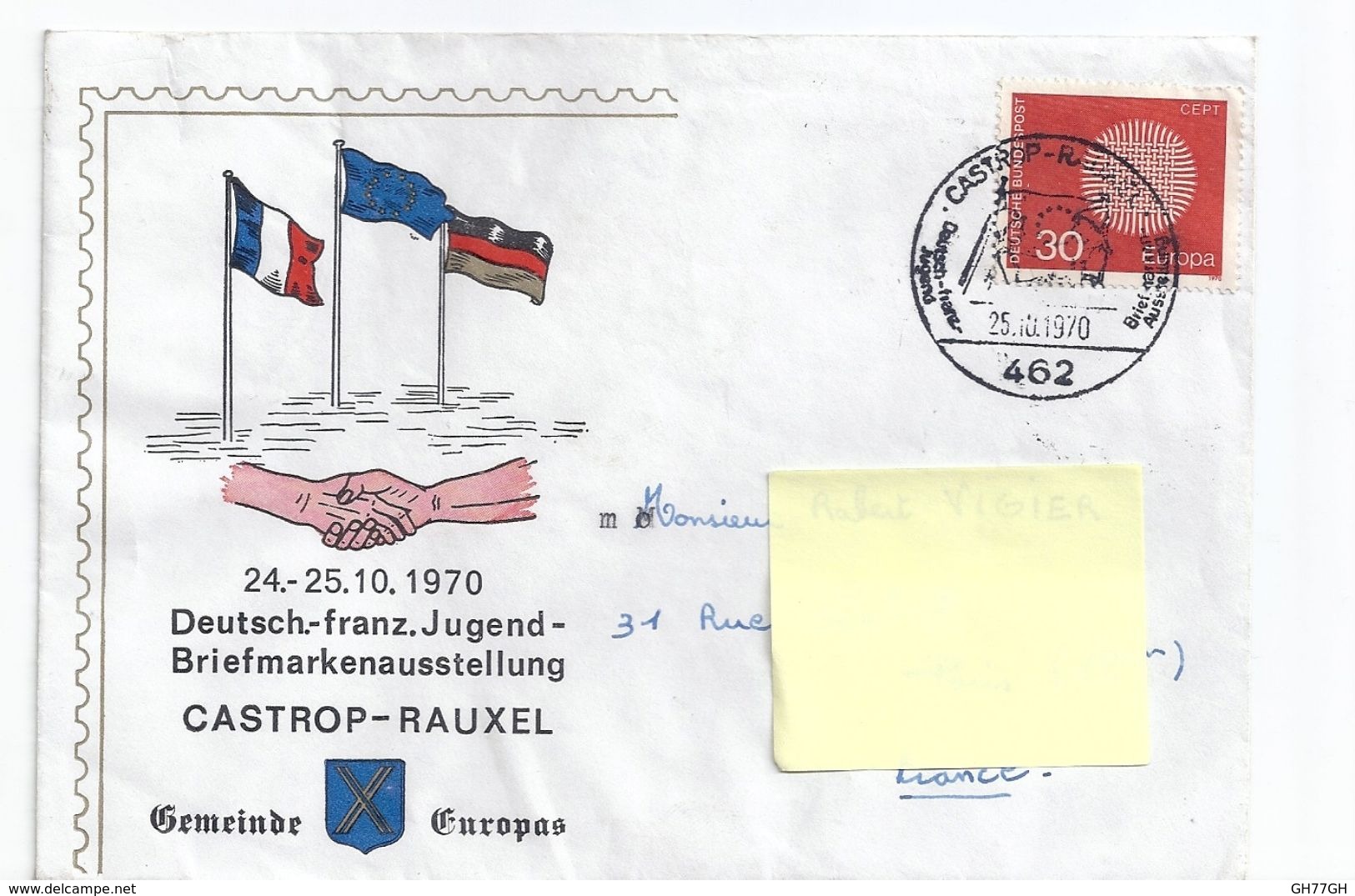 Enveloppe + Carte "deutsch-franz Jugend Briefmarkenausstellung CASTROP-RAUXEL" Timbrées 24-25/10/1970 - 1970
