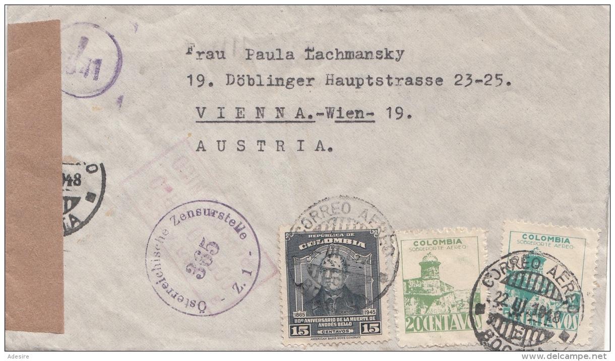 ZENSUR Brief Colombia 1948 Gel.v. Bogata N. Vienna - Colombia