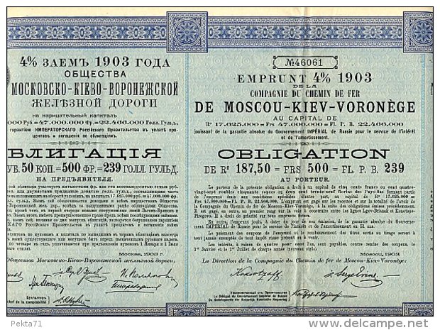 RUSSIE / RUSSIA / COMPAGNIE DU CHEMIN DE FER DE MOSCOU - KIEV - VORONEGE 1903 - Russie