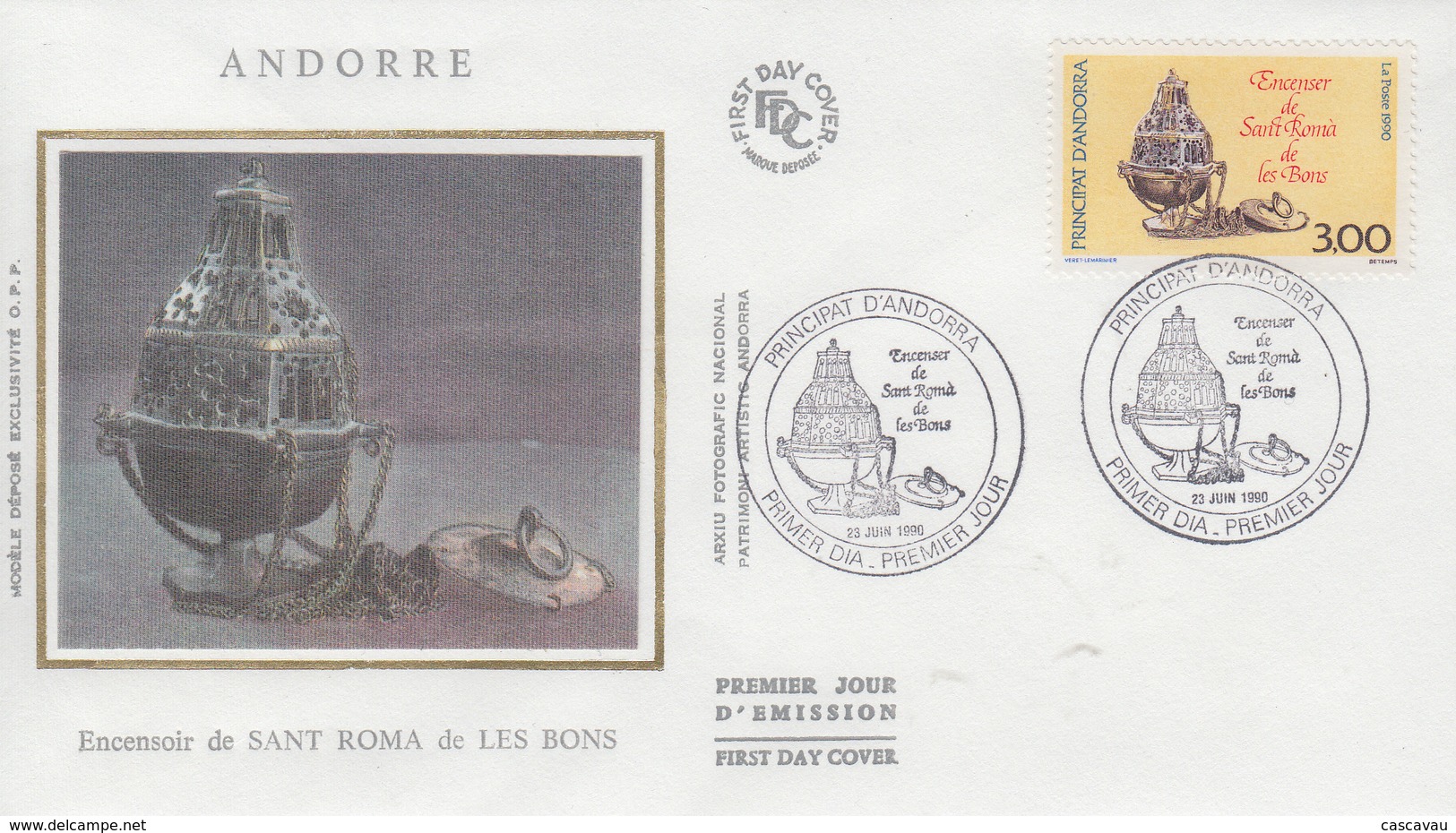 Enveloppe  FDC  1er  Jour   ANDORRE   Encensoir  De  SANT  ROMA  De  LES  BONS    1990 - FDC