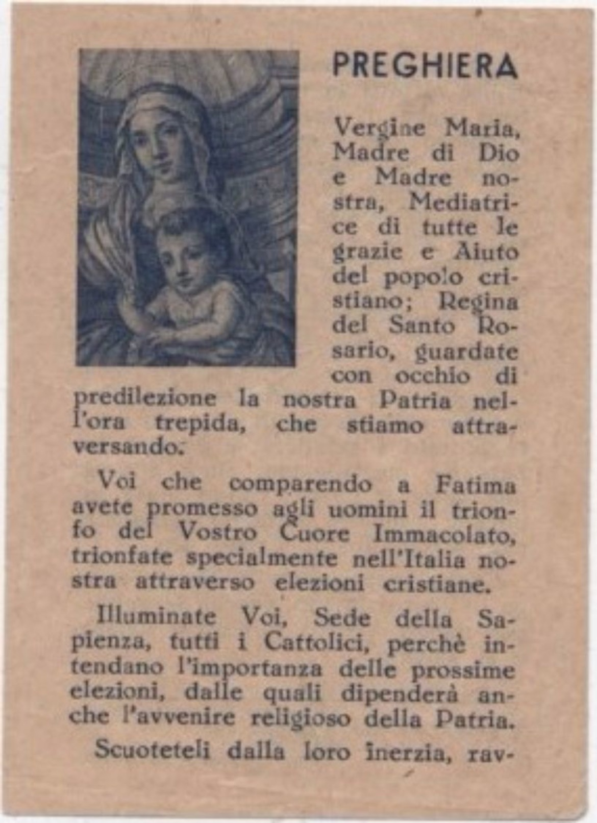 Santino (foglietto) Di Madonna Con Bambino E Preghiera - Verona 1951 - Other & Unclassified