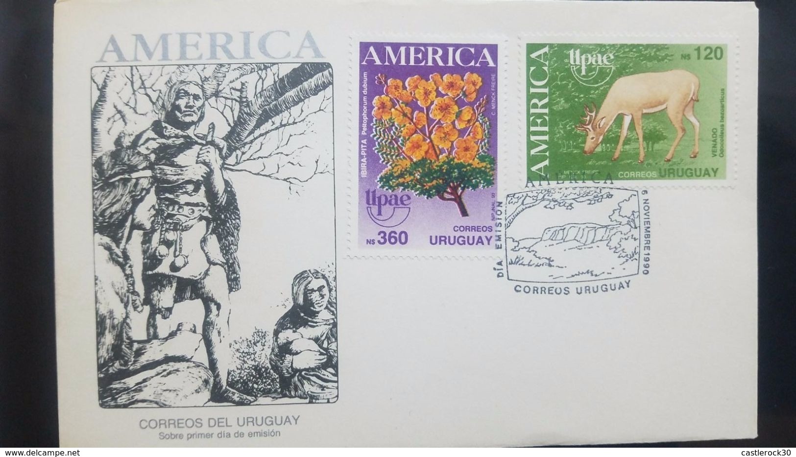 L) 1990 URUGUAY, AMERICA, NATURE, PELTOPHORUM DUBIUM, INDIAN, DEER, ANIMALS, FAUNA AND FLORA, FDC - Uruguay