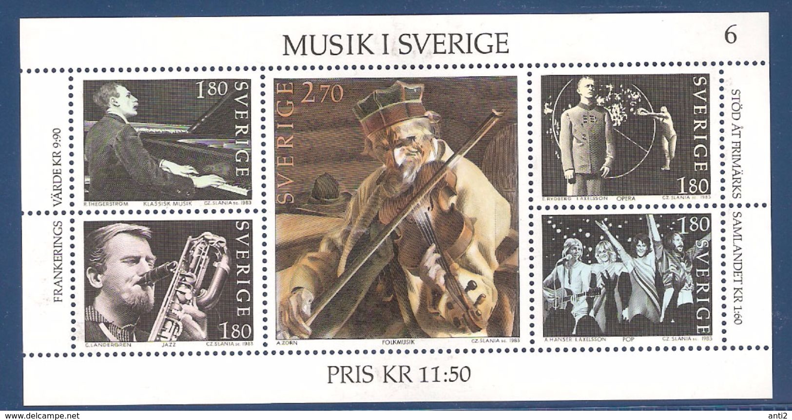 Sweden 1983  Music In Sweden - Representatives Of Different Musical Genres  Mi   Bloc 11  MNH(**) - Ungebraucht