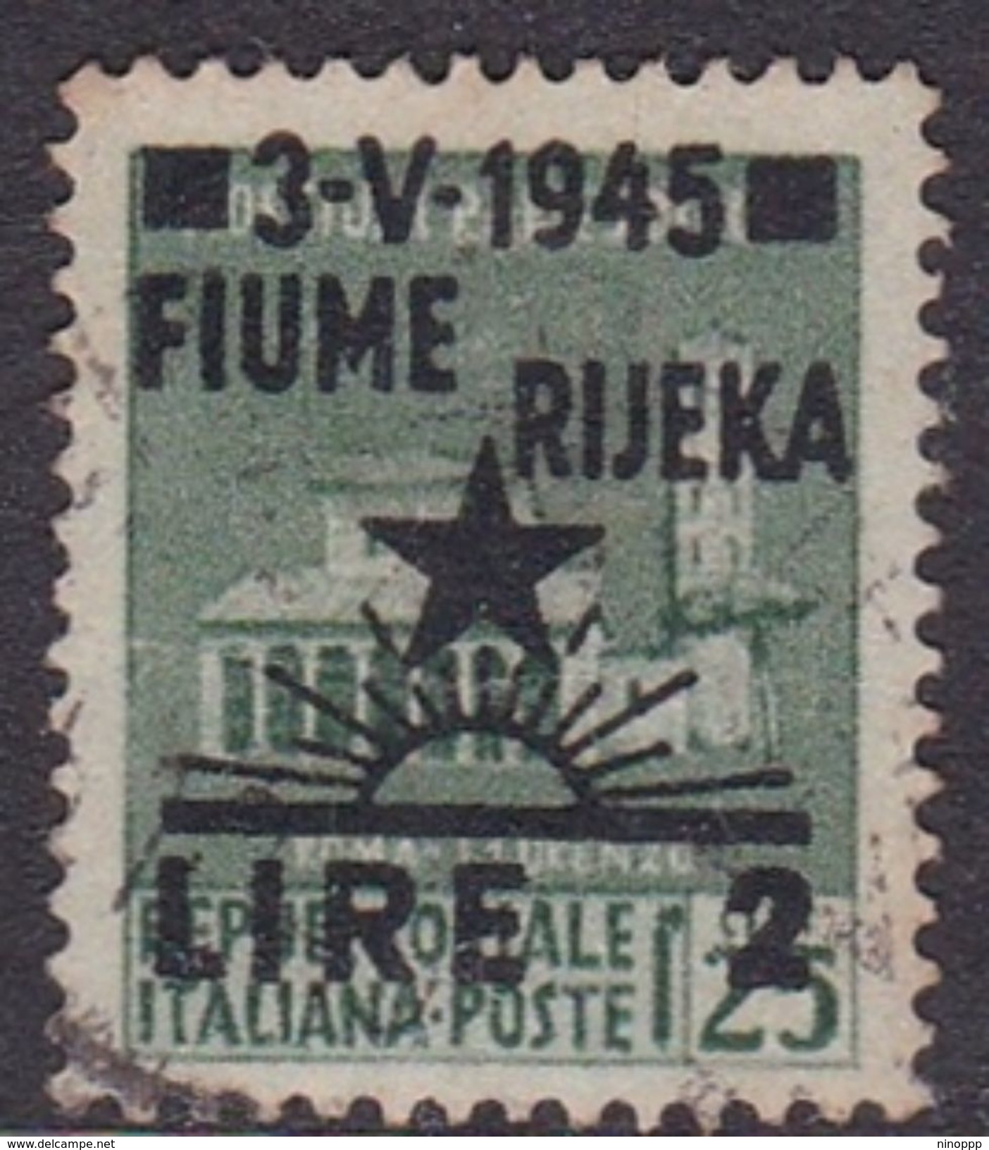 Italy-WW II Occupation-Yugoslavian Occupation Of Fiume,S14, 1945  2 Lire On 25c Green, Used - Joegoslavische Bez.: Fiume