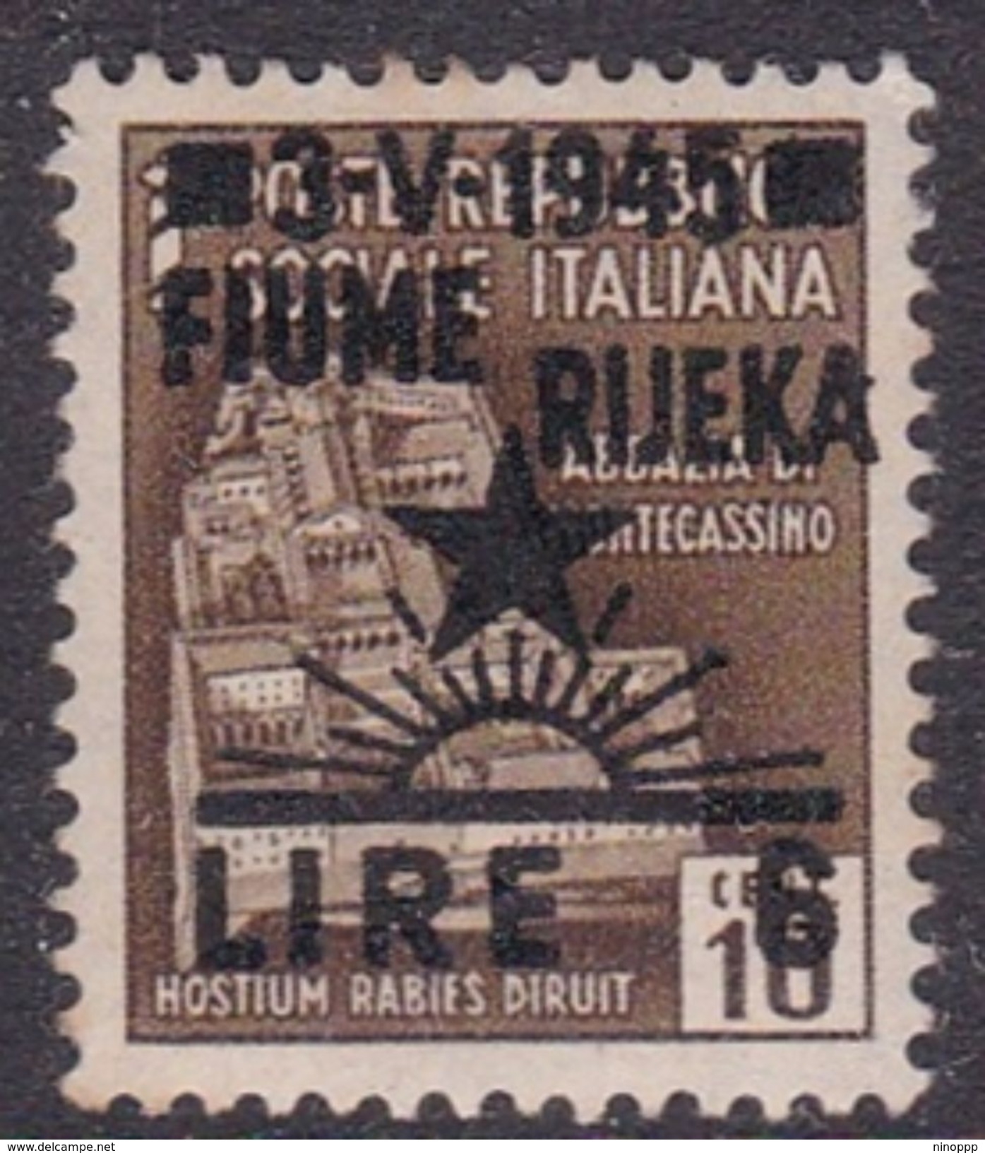 Italy-WW II Occupation-Yugoslavian Occupation Of Fiume,S17, 1945 6 Lire On 10c Brown, MNH - Jugoslawische Bes.: Fiume