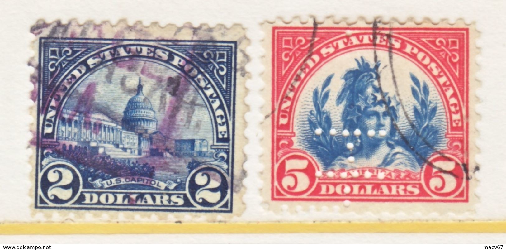 U.S. 572-3  Perf. 11  One  Perfin  (o)   No Wmk.  1923  Issue - Used Stamps